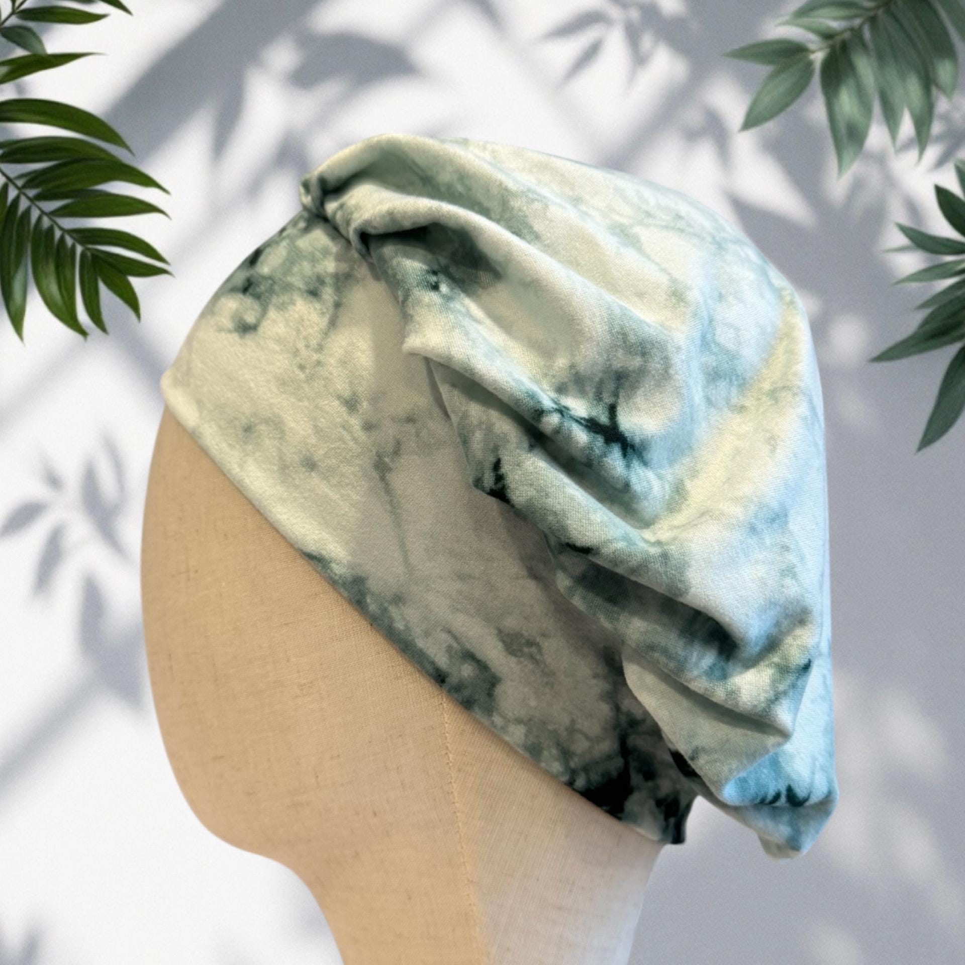 Sage Tie Dye Scrub Cap Hat, Soft Stretchy Headband Style Bouffant Cap, OR Hat