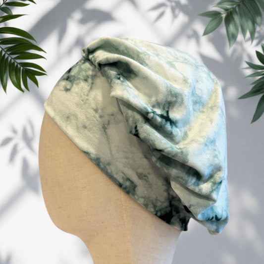 Sage Tie Dye Scrub Cap Hat, Soft Stretchy Headband Style Bouffant Cap, OR Hat