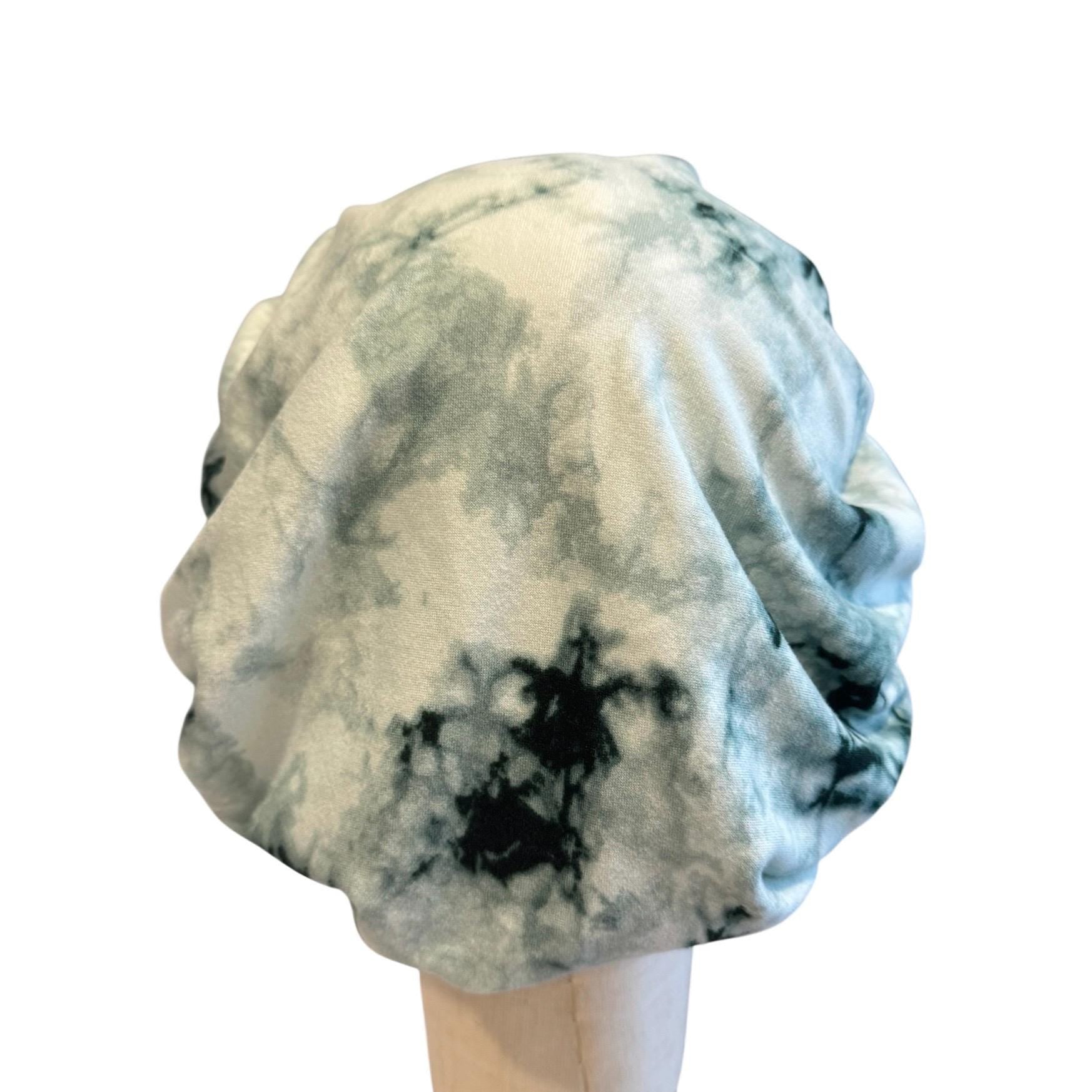 Sage Tie Dye Scrub Cap Hat, Soft Stretchy Headband Style Bouffant Cap, OR Hat