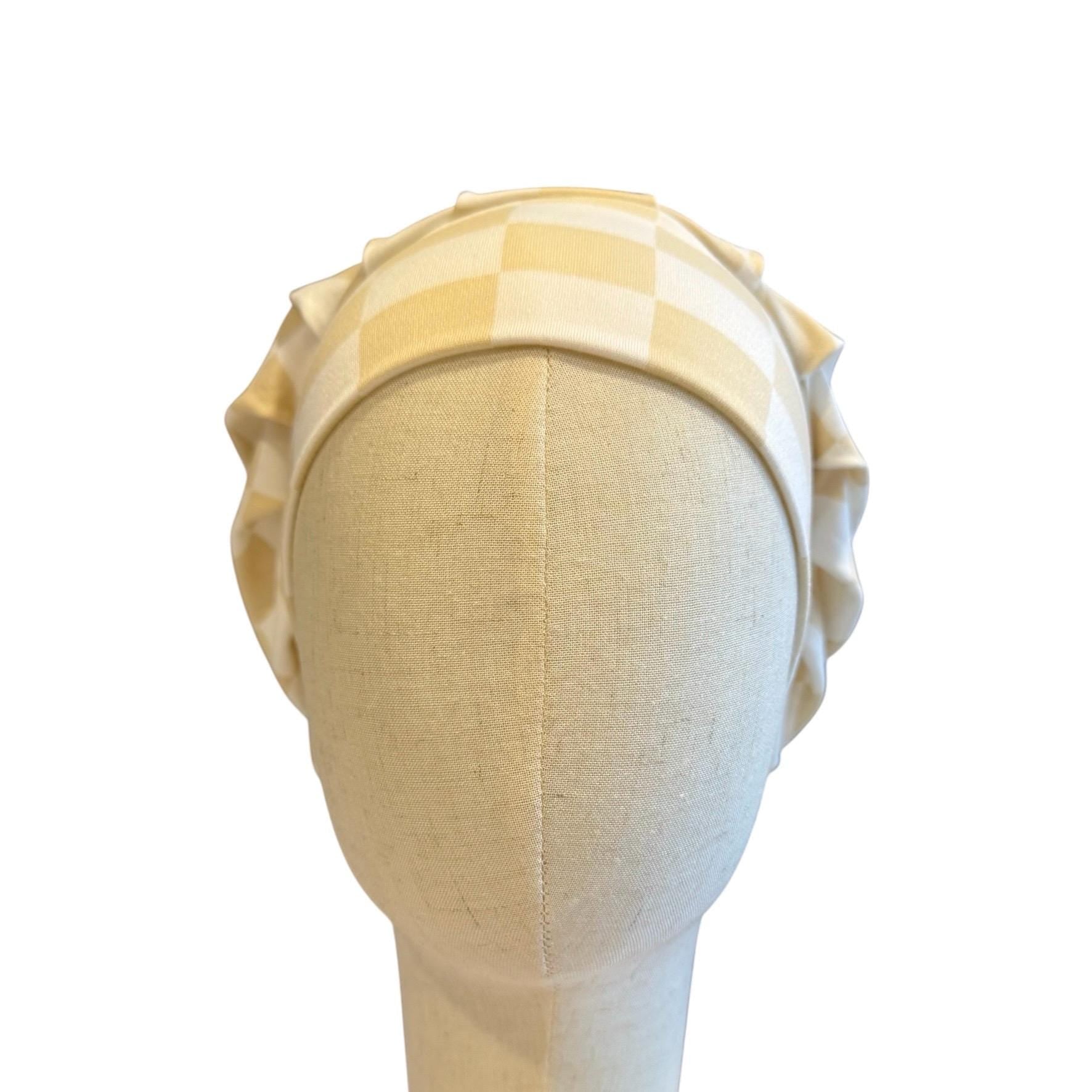 White/Beige Checkered Scrub Cap Hat, Soft Stretchy Headband Style Bouffant Cap, OR Hat