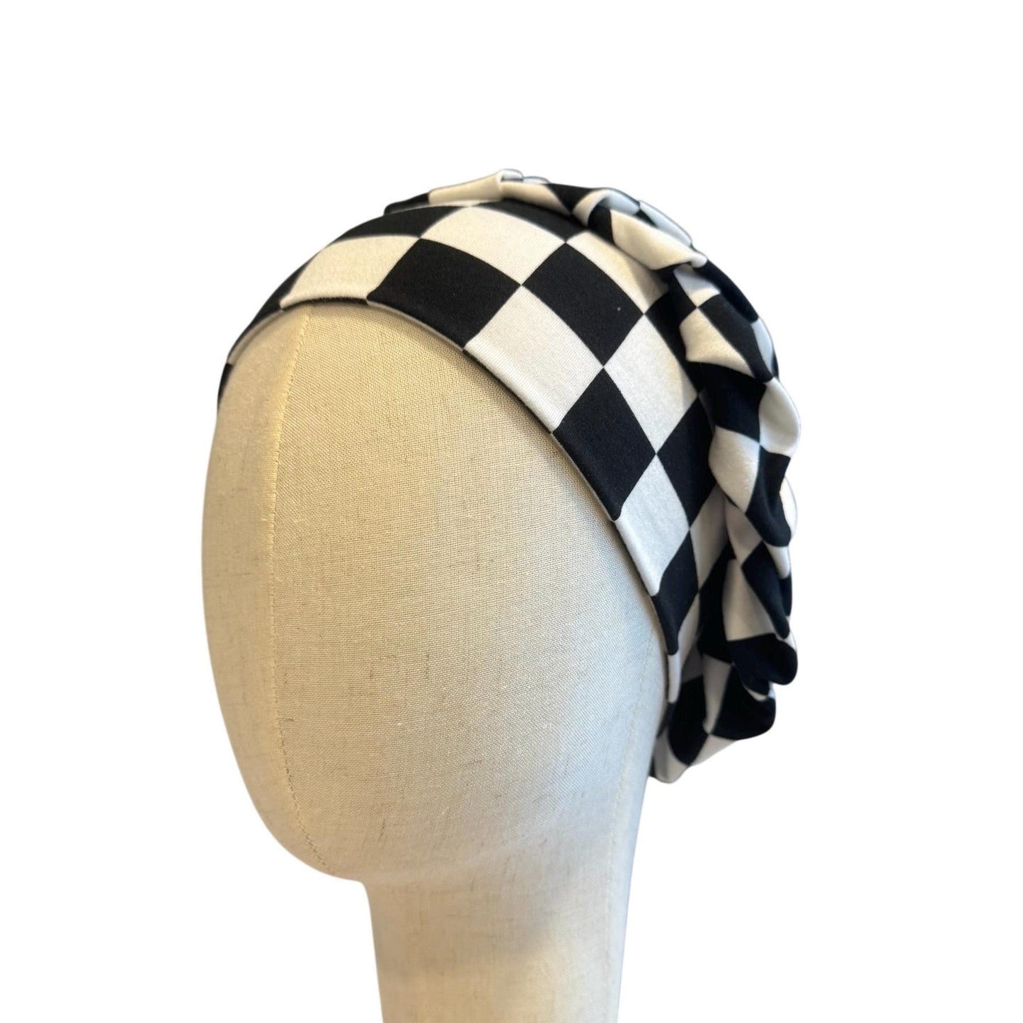White/Black Checkered Scrub Cap Hat, Soft Stretchy Headband Style Bouffant Cap, OR Hat
