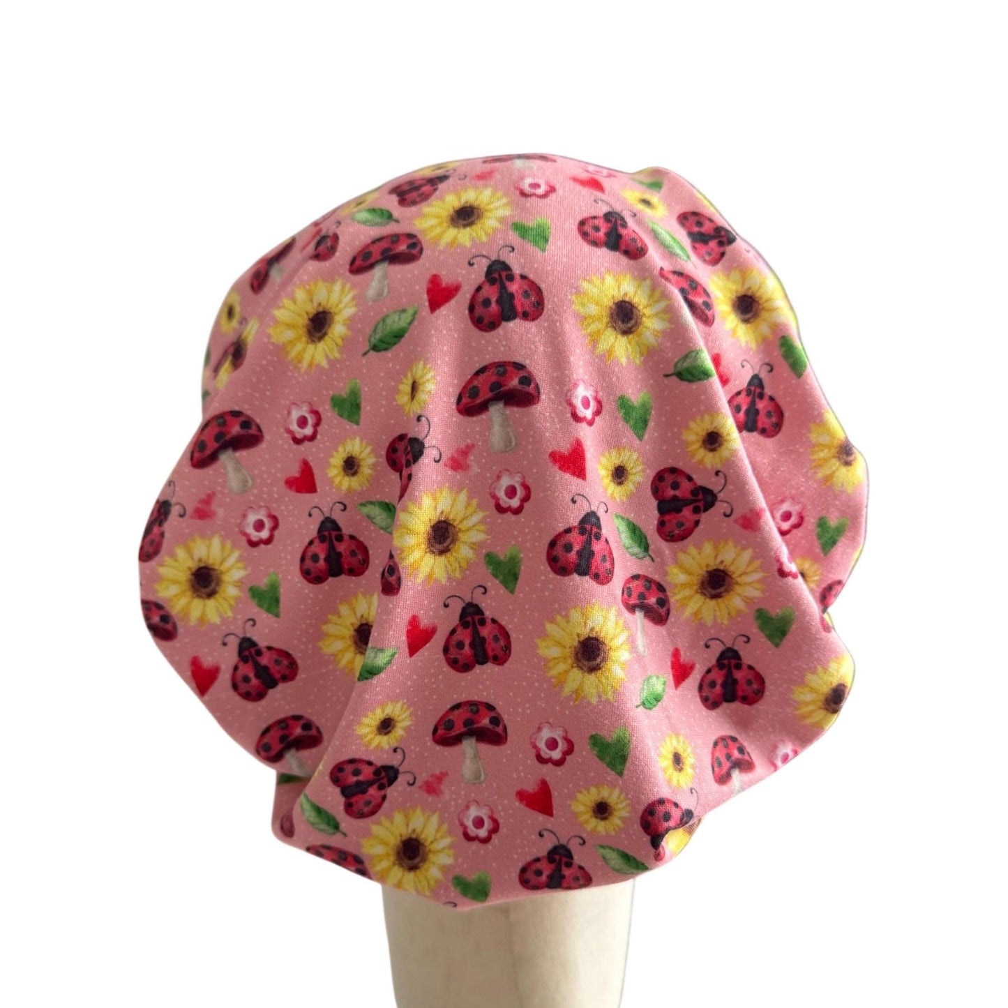 Pink Ladybug Scrub Cap Hat, Soft Stretchy Headband Style Euro Cap, OR Hat