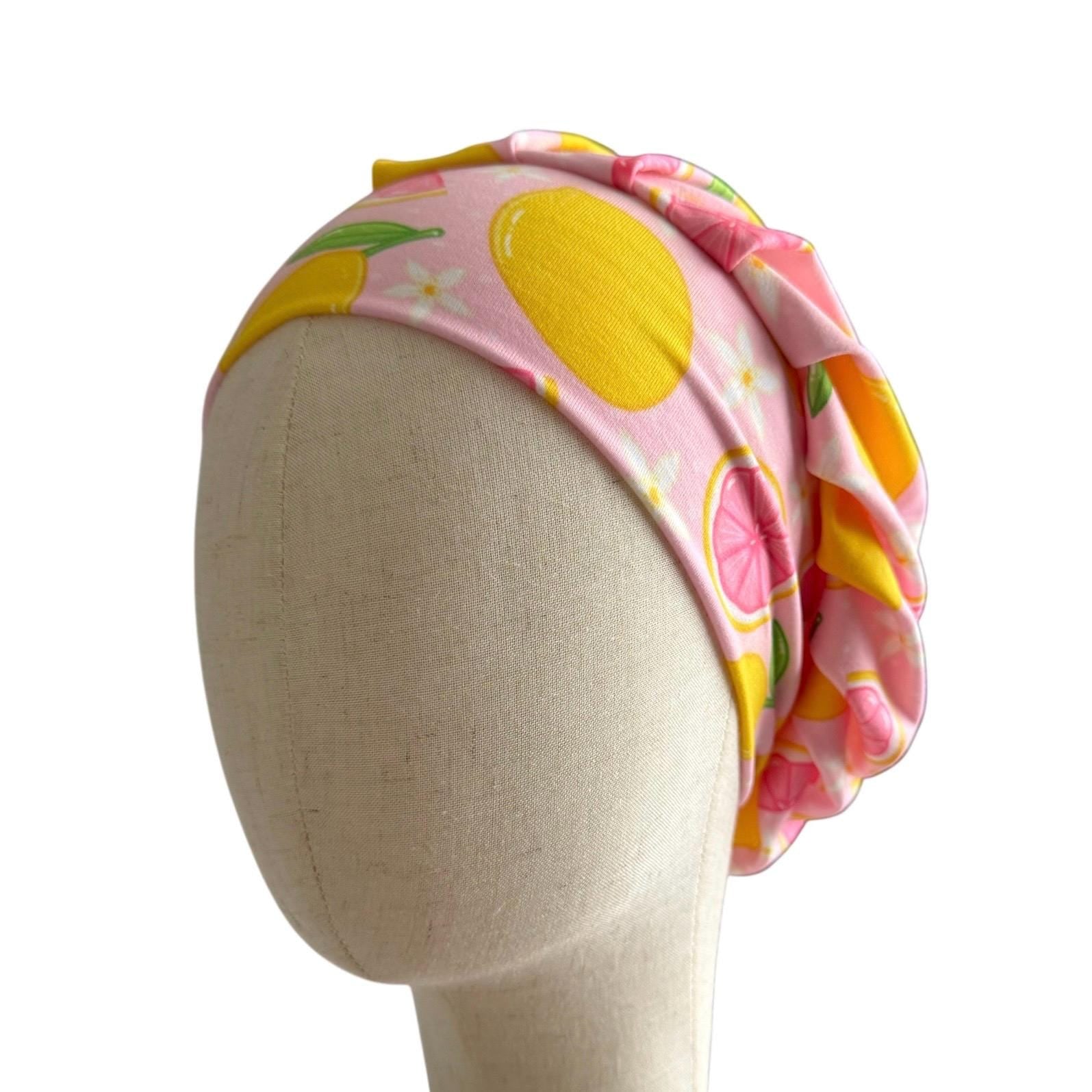 Lemons on Pink Scrub Cap Hat, Soft Stretchy Headband Style Euro Cap, OR Hat