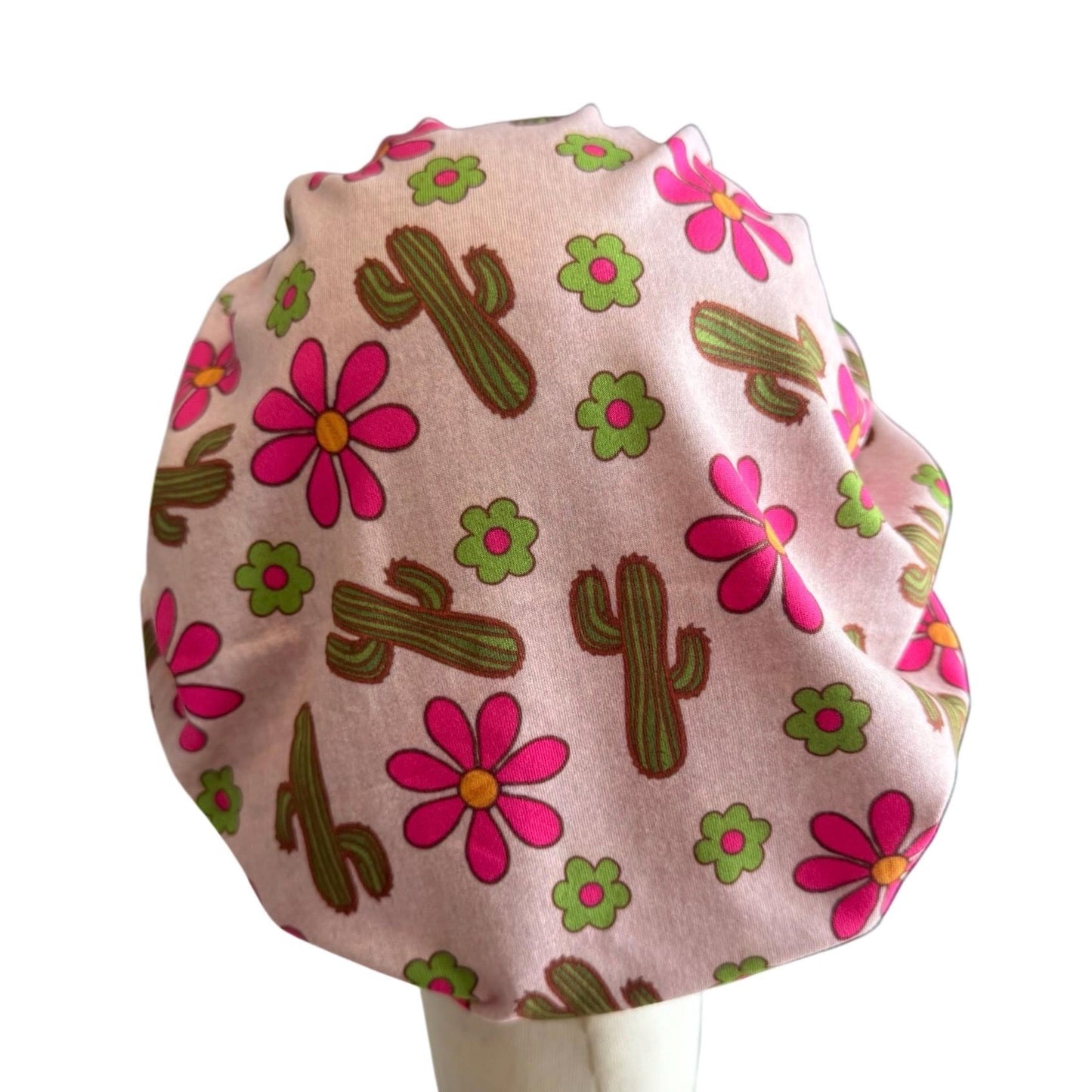 Floral Cacti Scrub Cap Hat, Soft Stretchy Headband Style Bouffant Cap, OR Hat