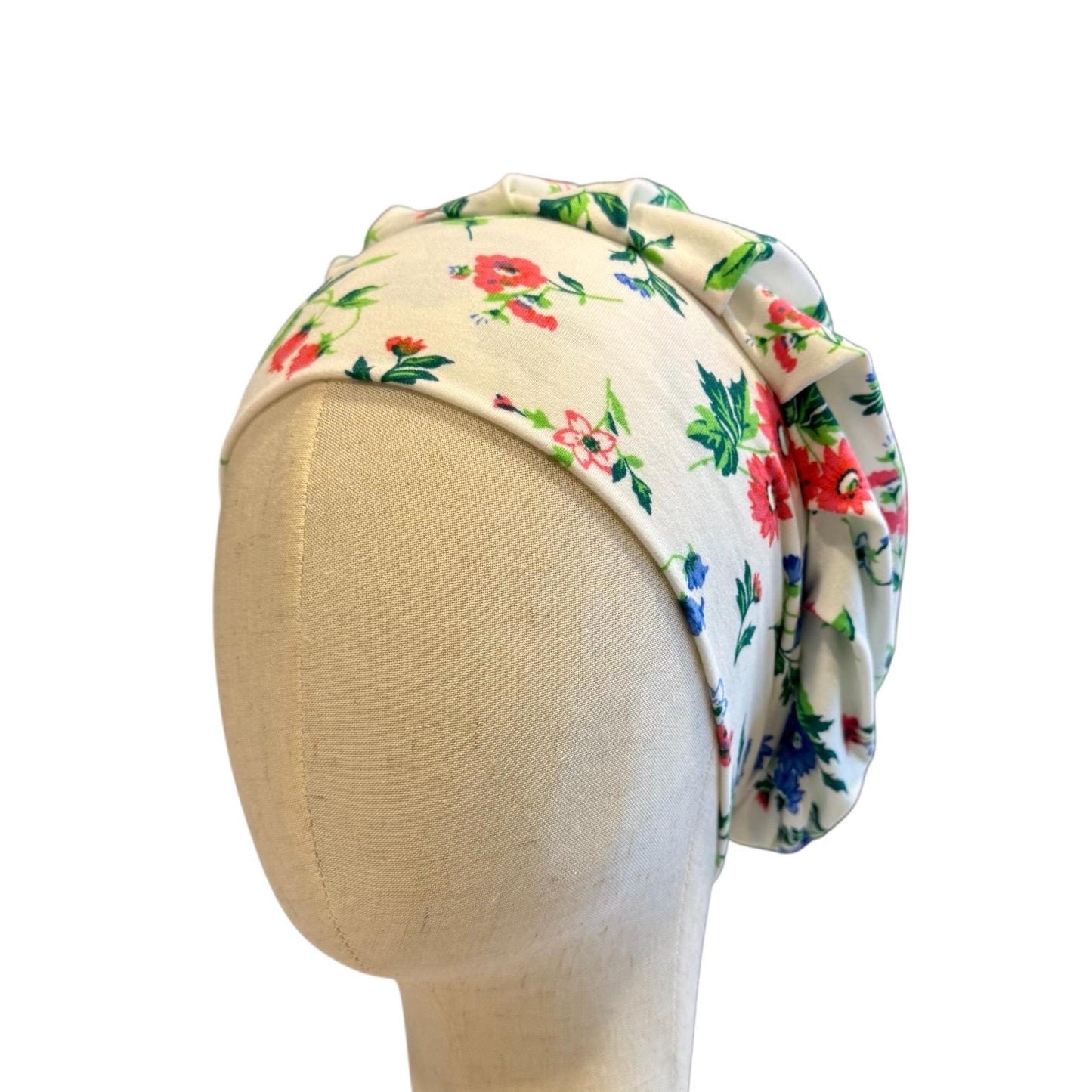 Floral on white Scrub Cap Hat, Soft Stretchy Headband Style Bouffant Cap, OR Hat