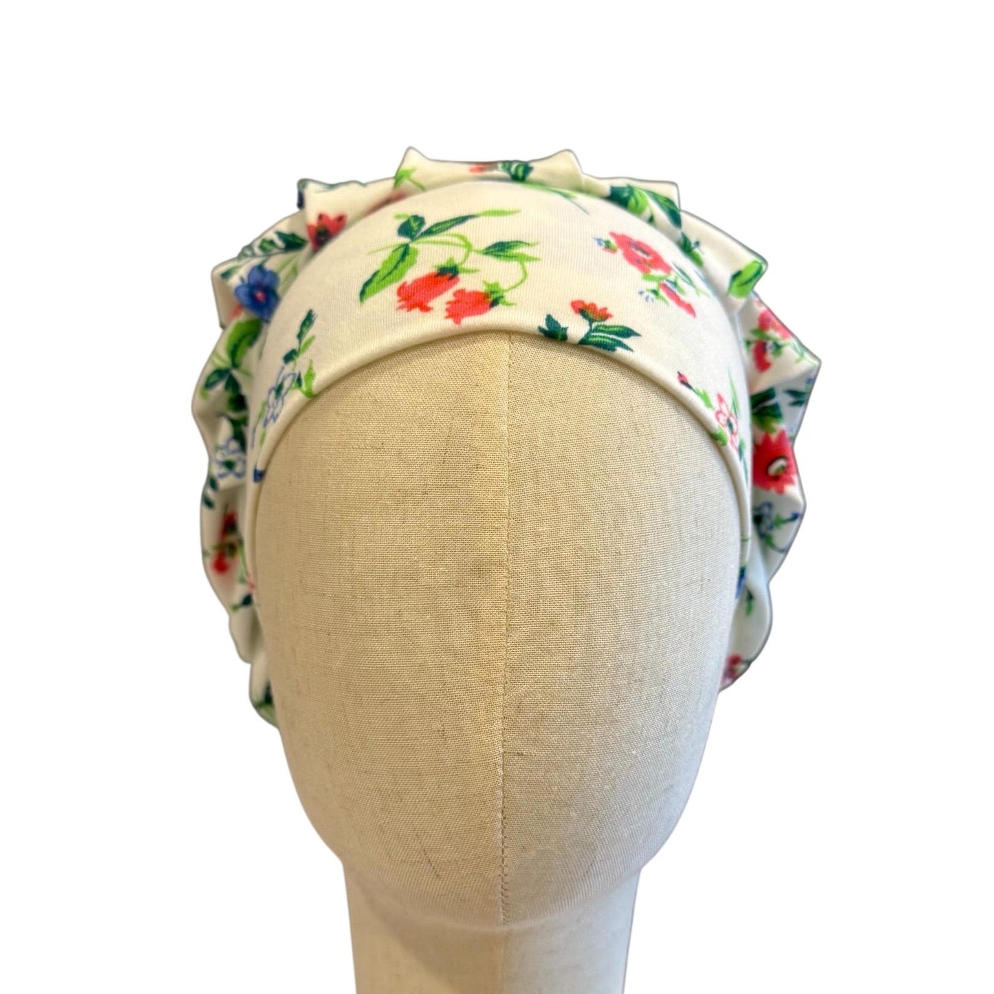 Floral on white Scrub Cap Hat, Soft Stretchy Headband Style Bouffant Cap, OR Hat