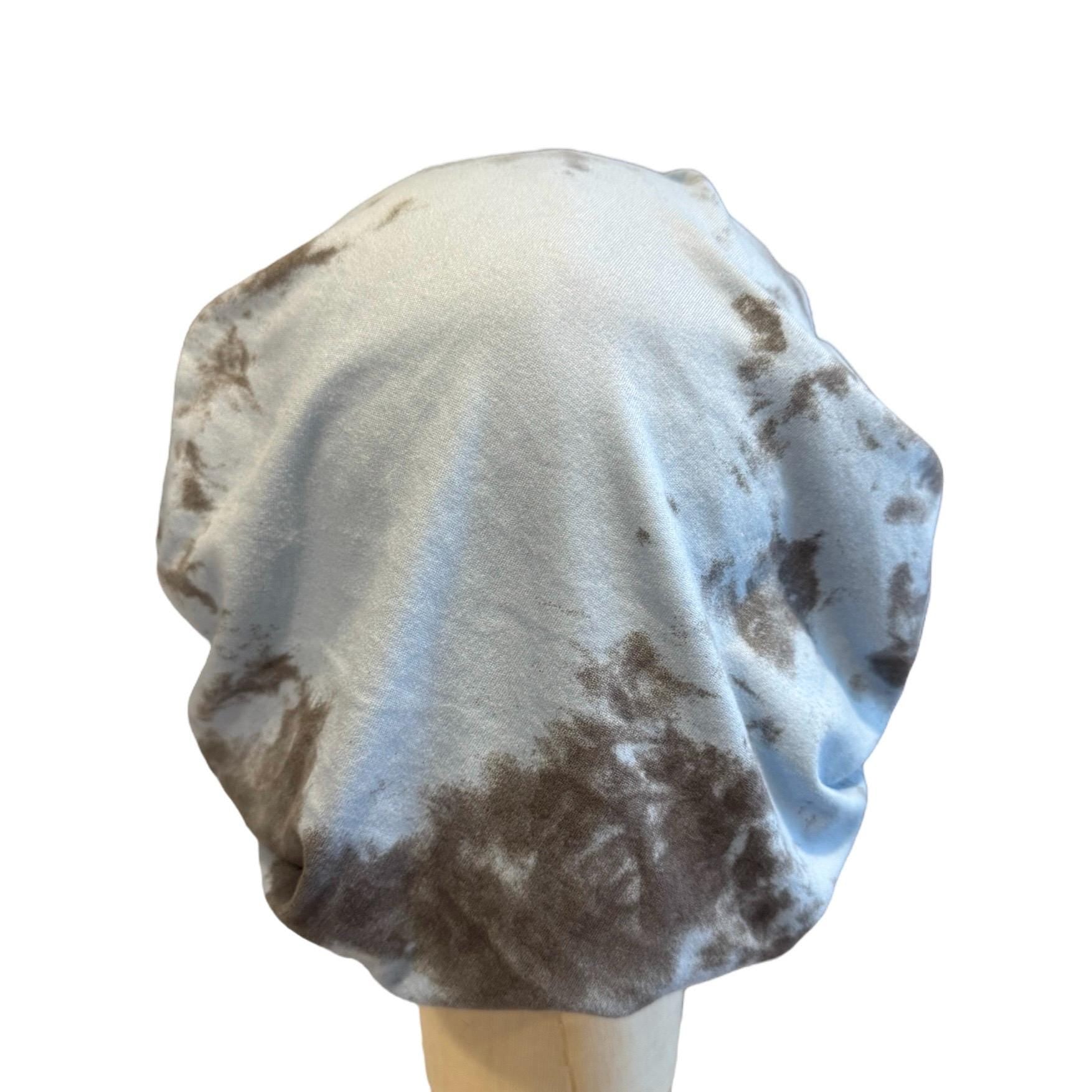 Baby Blue/Gray Tie Dye Scrub Cap Hat, Soft Stretchy Headband Style Bouffant Cap, OR Hat