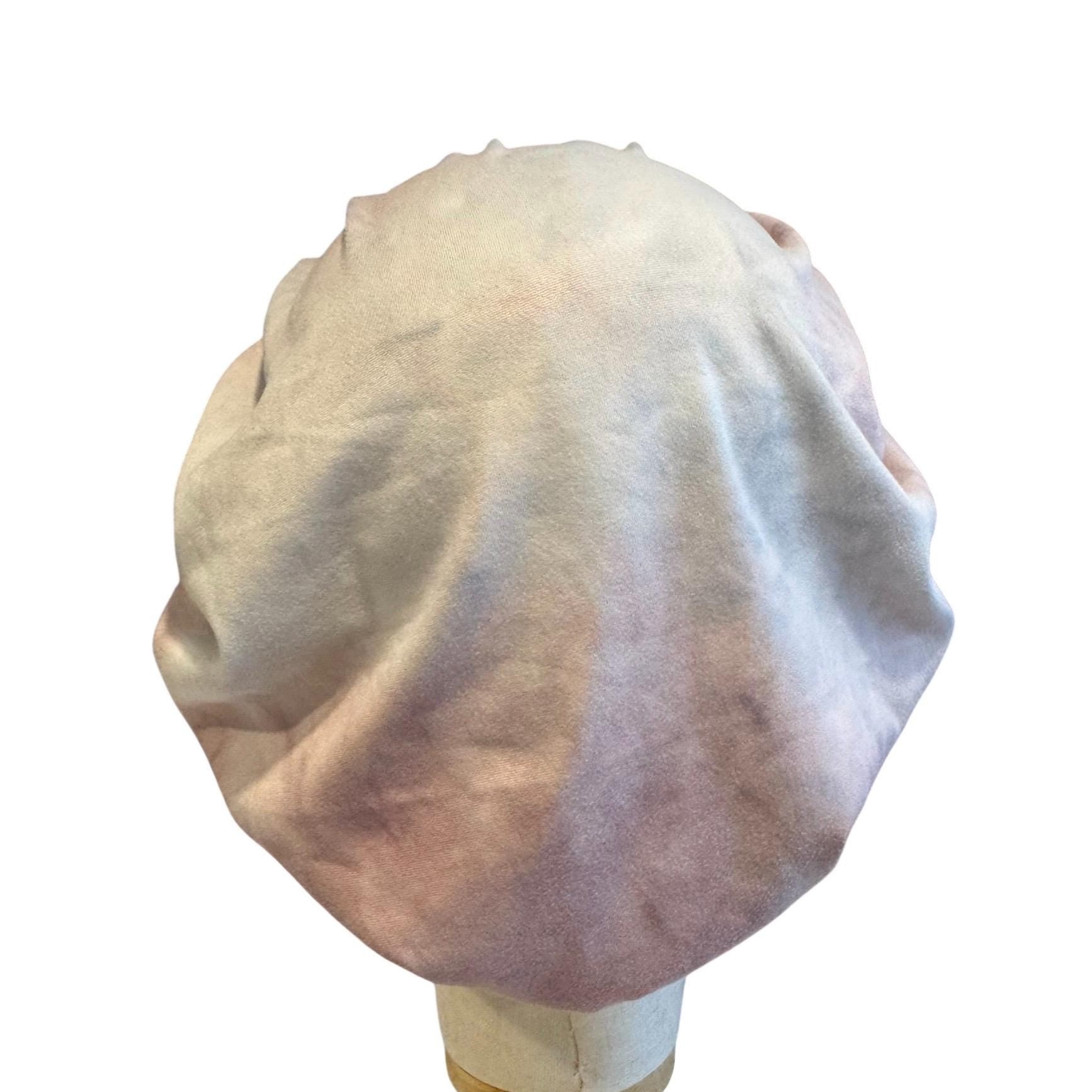 Silver/Mauve Tie Dye Scrub Cap Hat, Soft Stretchy Headband Style Bouffant Cap, OR Hat