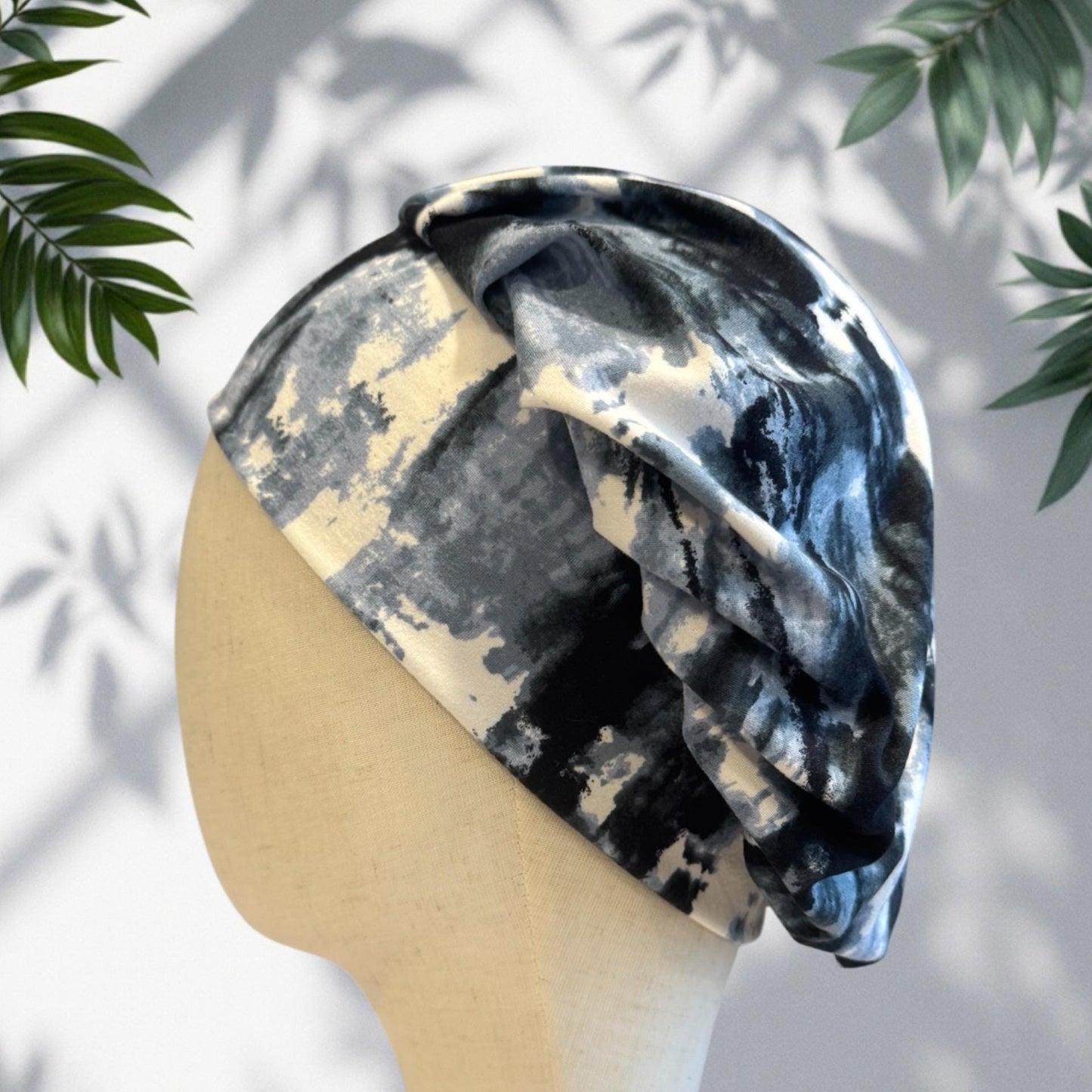 Blue/Black Tie Dye Scrub Cap Hat, Soft Stretchy Headband Style Bouffant Cap, OR Hat
