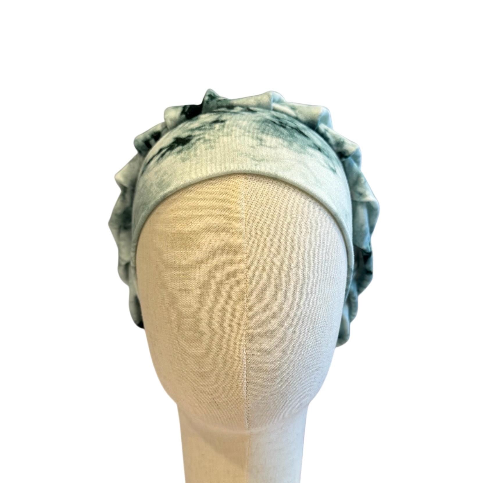 Sage Tie Dye Scrub Cap Hat, Soft Stretchy Headband Style Bouffant Cap, OR Hat