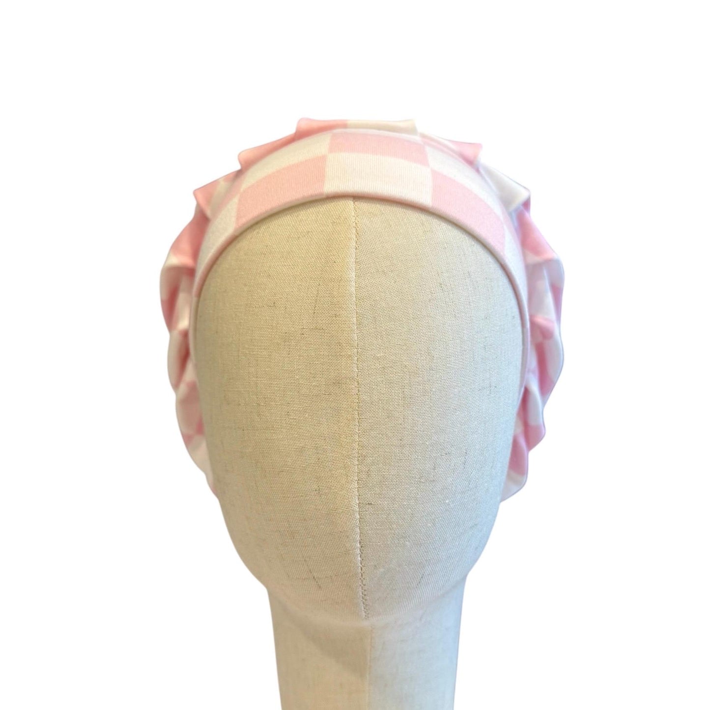 White/Pink Checkered Scrub Cap Hat, Soft Stretchy Headband Style Bouffant Cap, OR Hat
