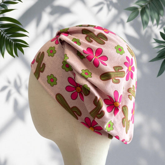 Floral Cacti Scrub Cap Hat, Soft Stretchy Headband Style Bouffant Cap, OR Hat