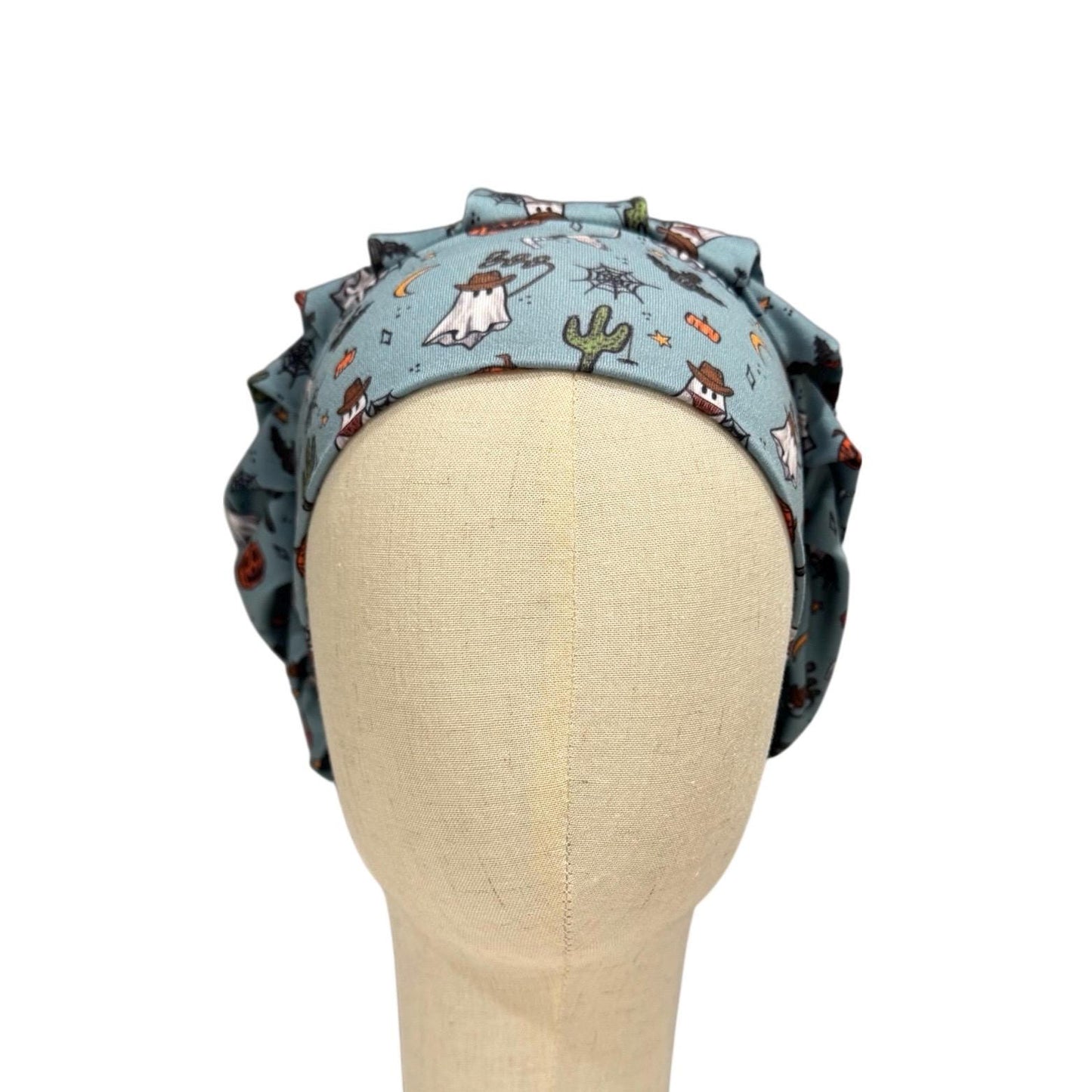 Cowboy Ghost Scrub Cap | Halloween Bouffant Surgical Cap with Ghosts, Cactus & Bats | Nurse Hat, Doctor, Dentist, Vet Gift