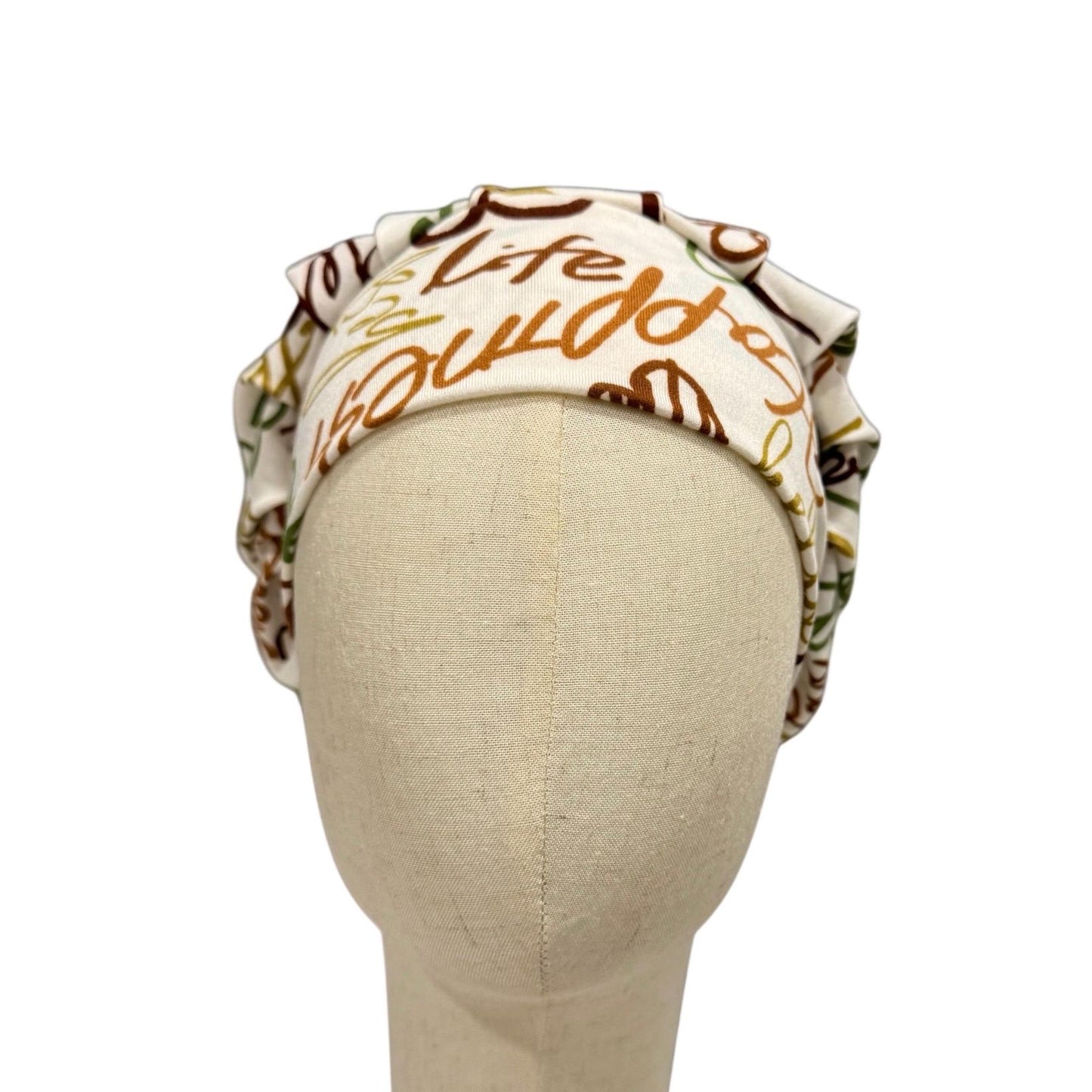 Hello Script Scrub Cap – Handmade Bouffant Surgical Hat, Nurse Cap with Word Print