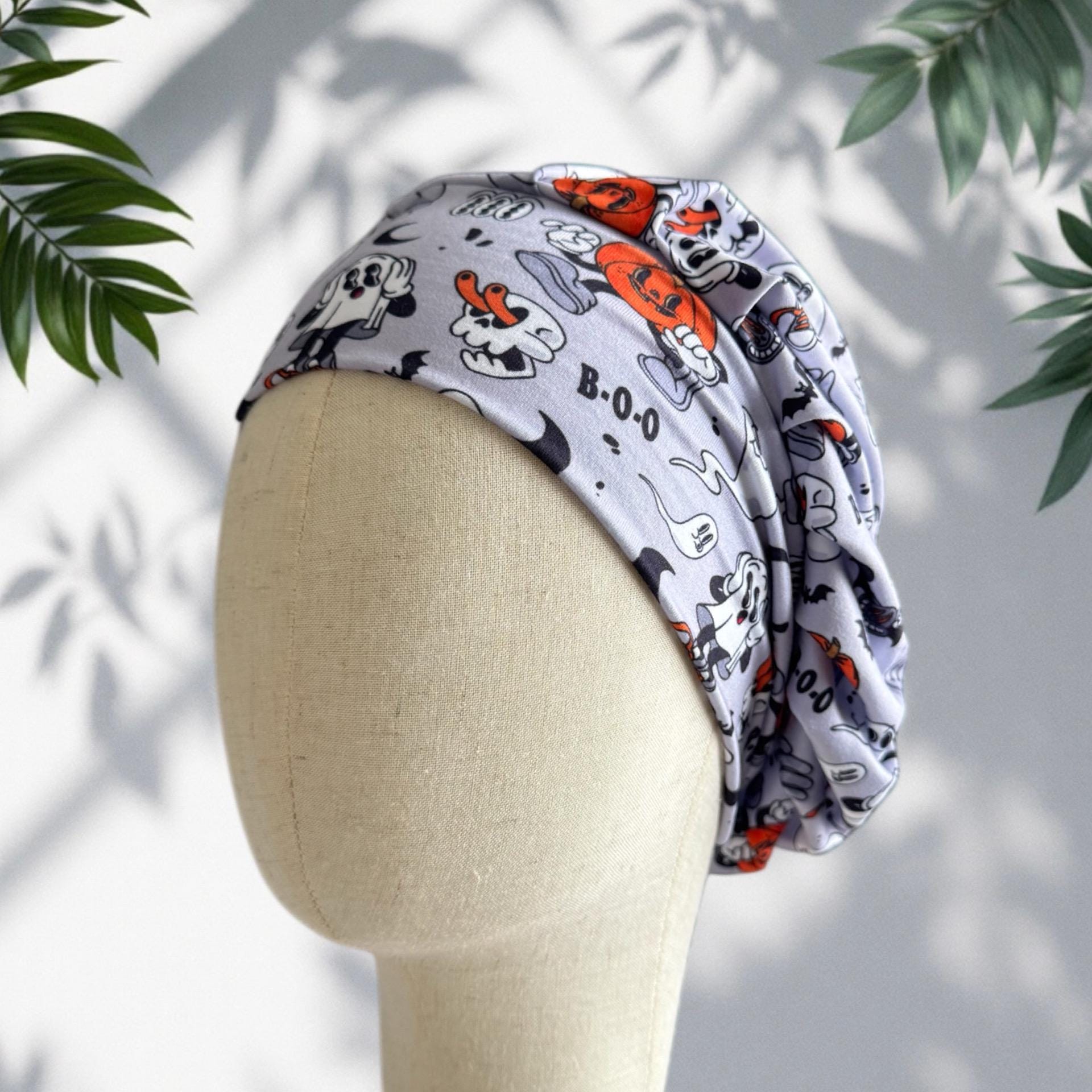 Halloween Scrub Cap | Boo Ghost Scrub Hat | Bouffant Style Surgical Cap | Pumpkin & Ghost Print Nurse Hat | Spooky Medical Gift