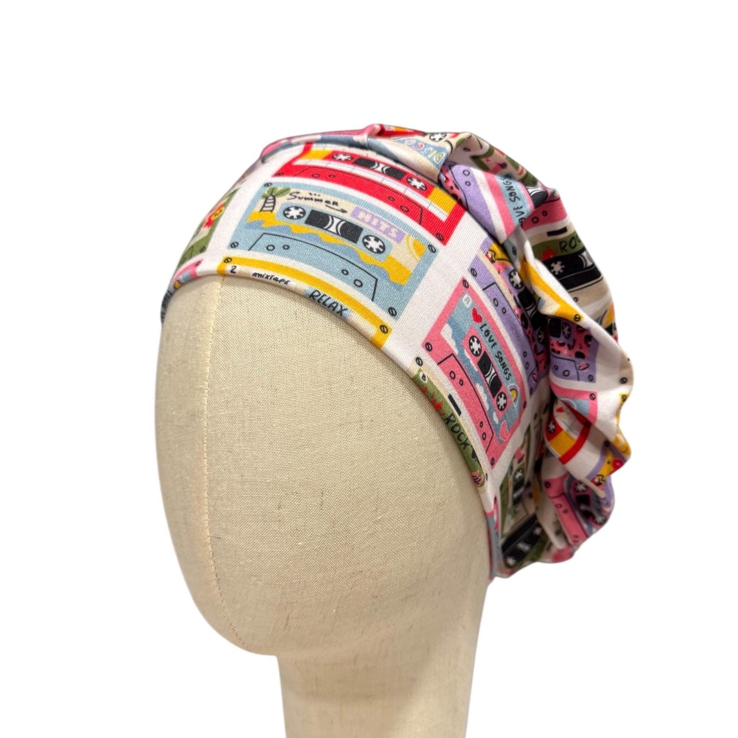 Retro Cassette Tape Scrub Cap | Bouffant Surgical Hat | Colorful Music Print Scrub Hat for Nurses, Doctors, Medical Staff