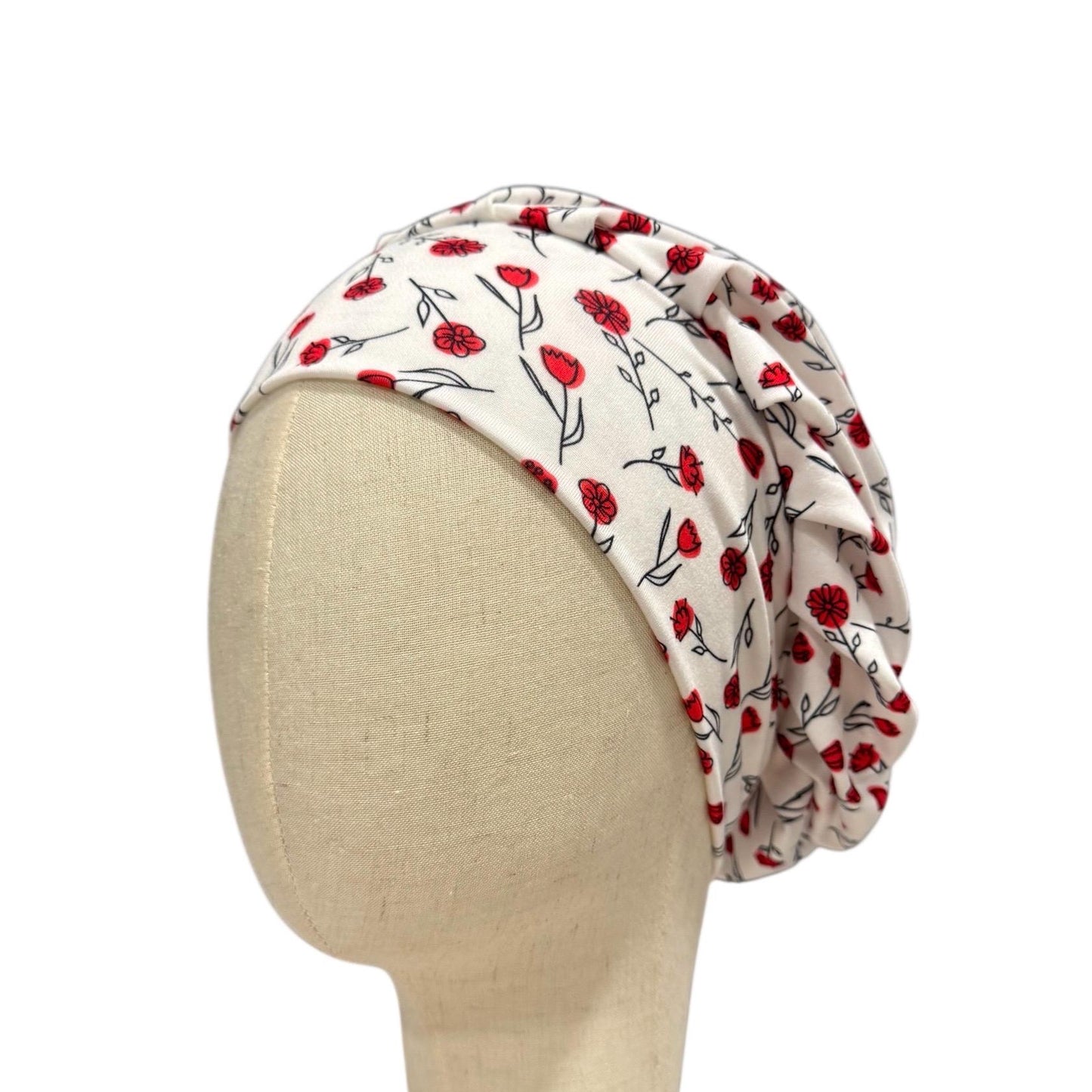 Red Floral Scrub Cap | Bouffant Surgical Hat | Nurse Scrub Hat with Red Flowers | Handmade Medical Cap for Women