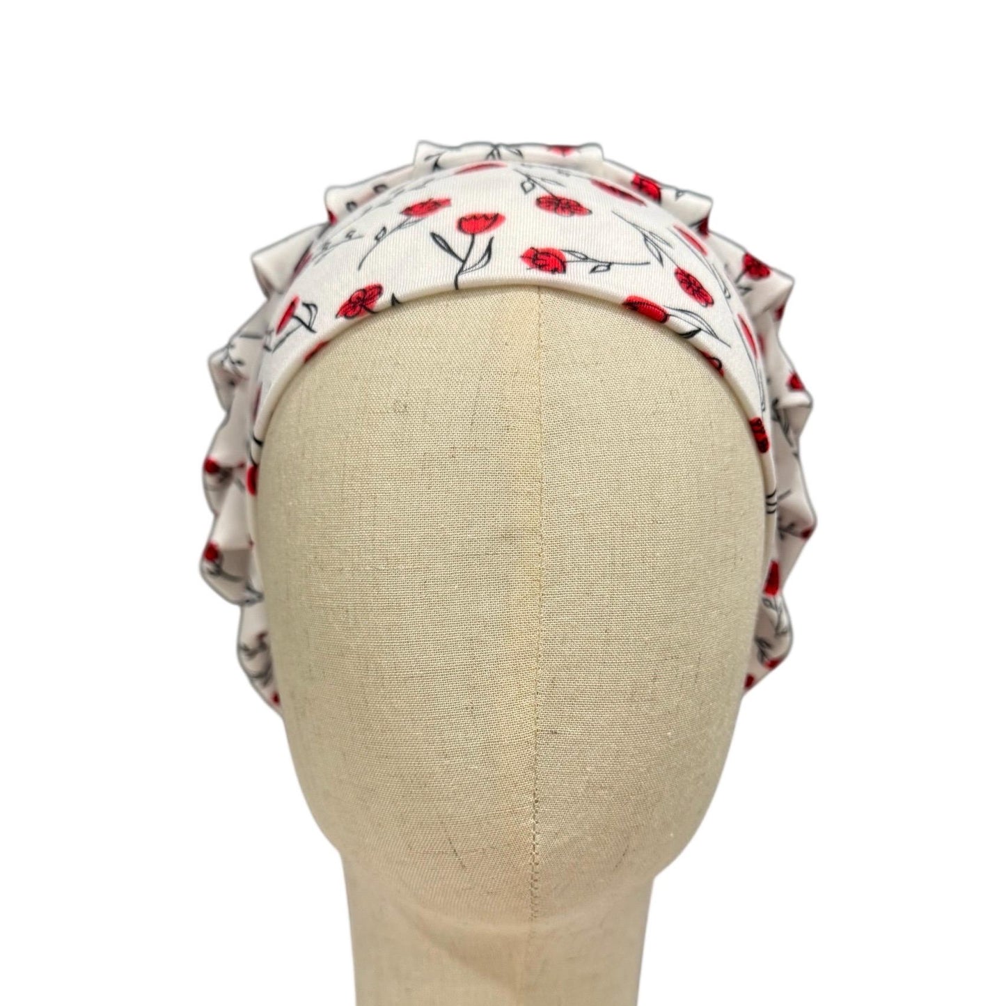 Red Floral Scrub Cap | Bouffant Surgical Hat | Nurse Scrub Hat with Red Flowers | Handmade Medical Cap for Women