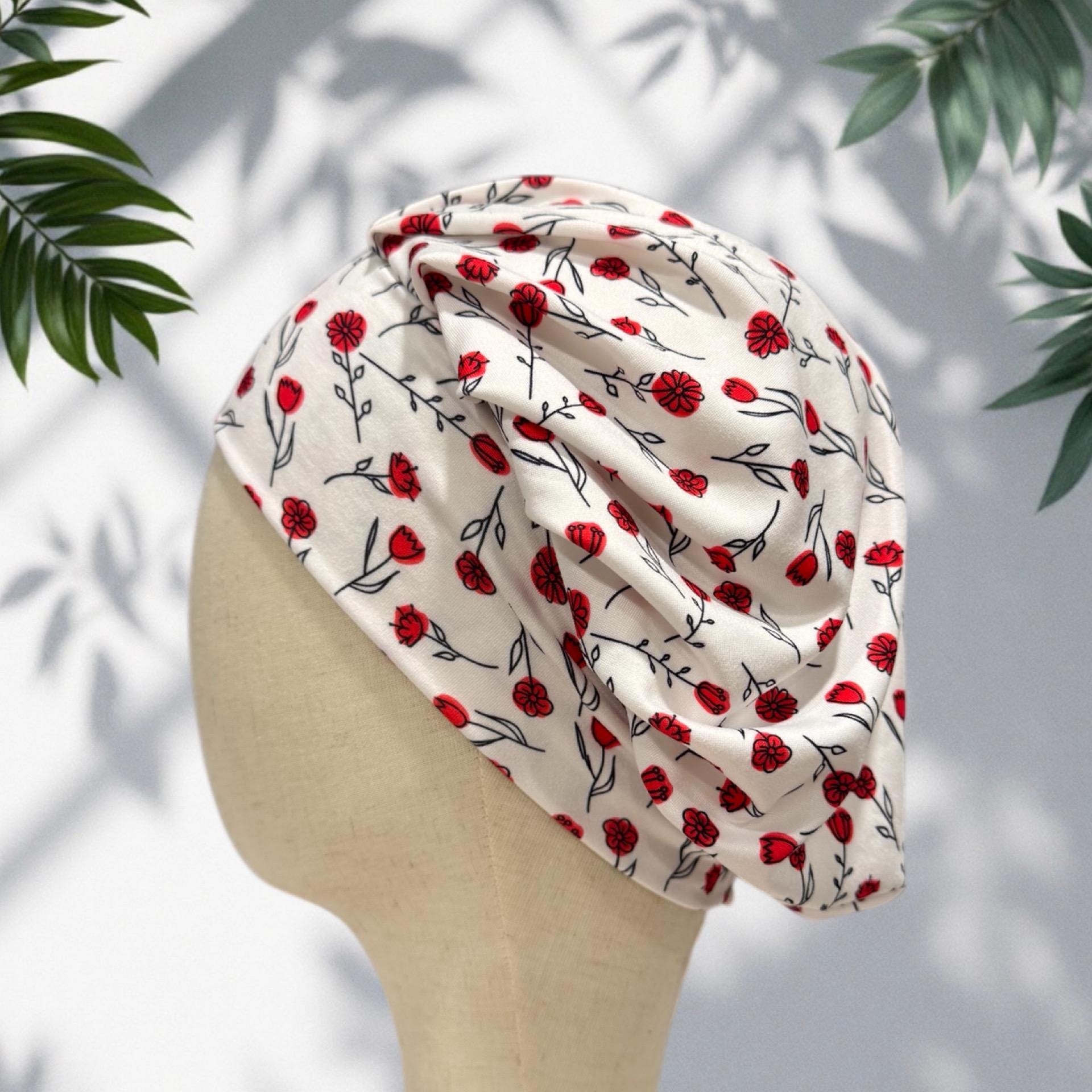 Red Floral Scrub Cap | Bouffant Surgical Hat | Nurse Scrub Hat with Red Flowers | Handmade Medical Cap for Women