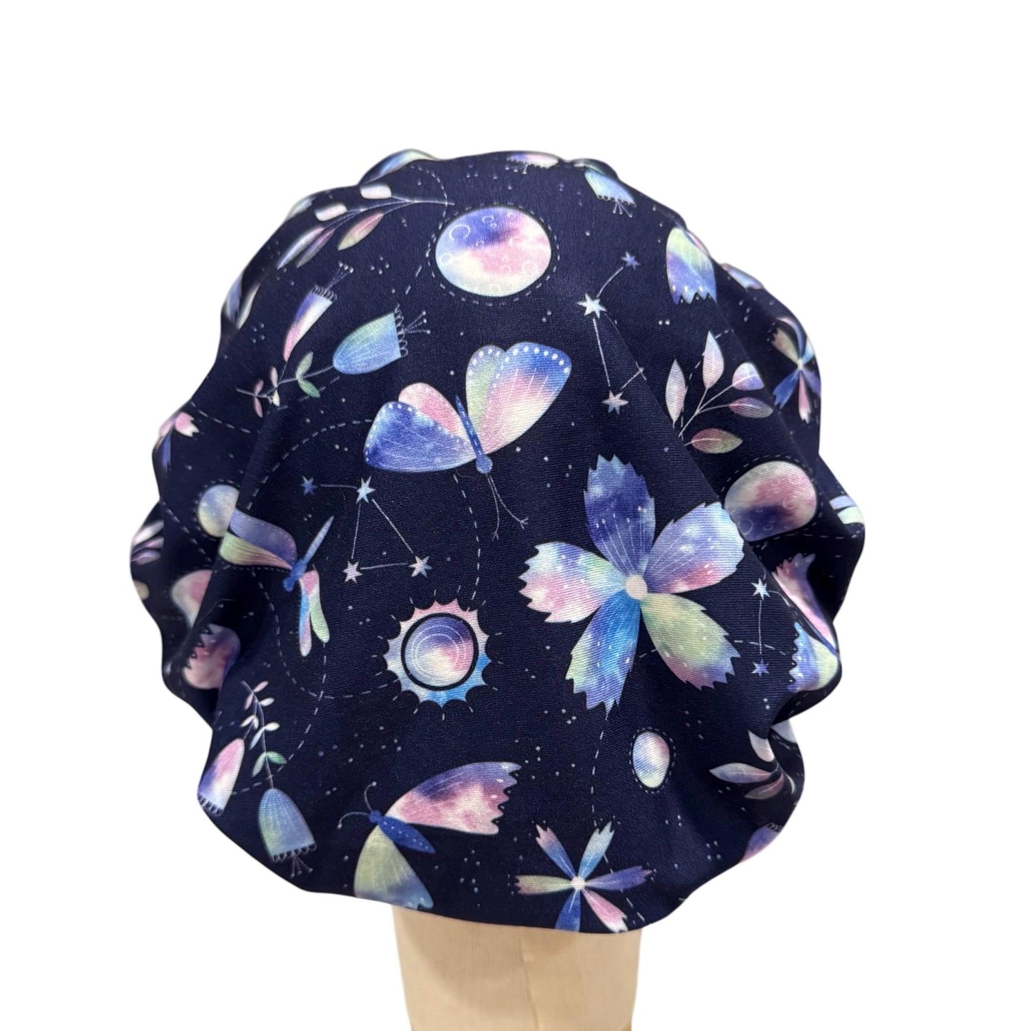 Galaxy Floral Scrub Cap | Celestial Bouffant Surgical Hat | Cosmic Night Sky Nurse Scrub Hat | Handmade Medical Cap