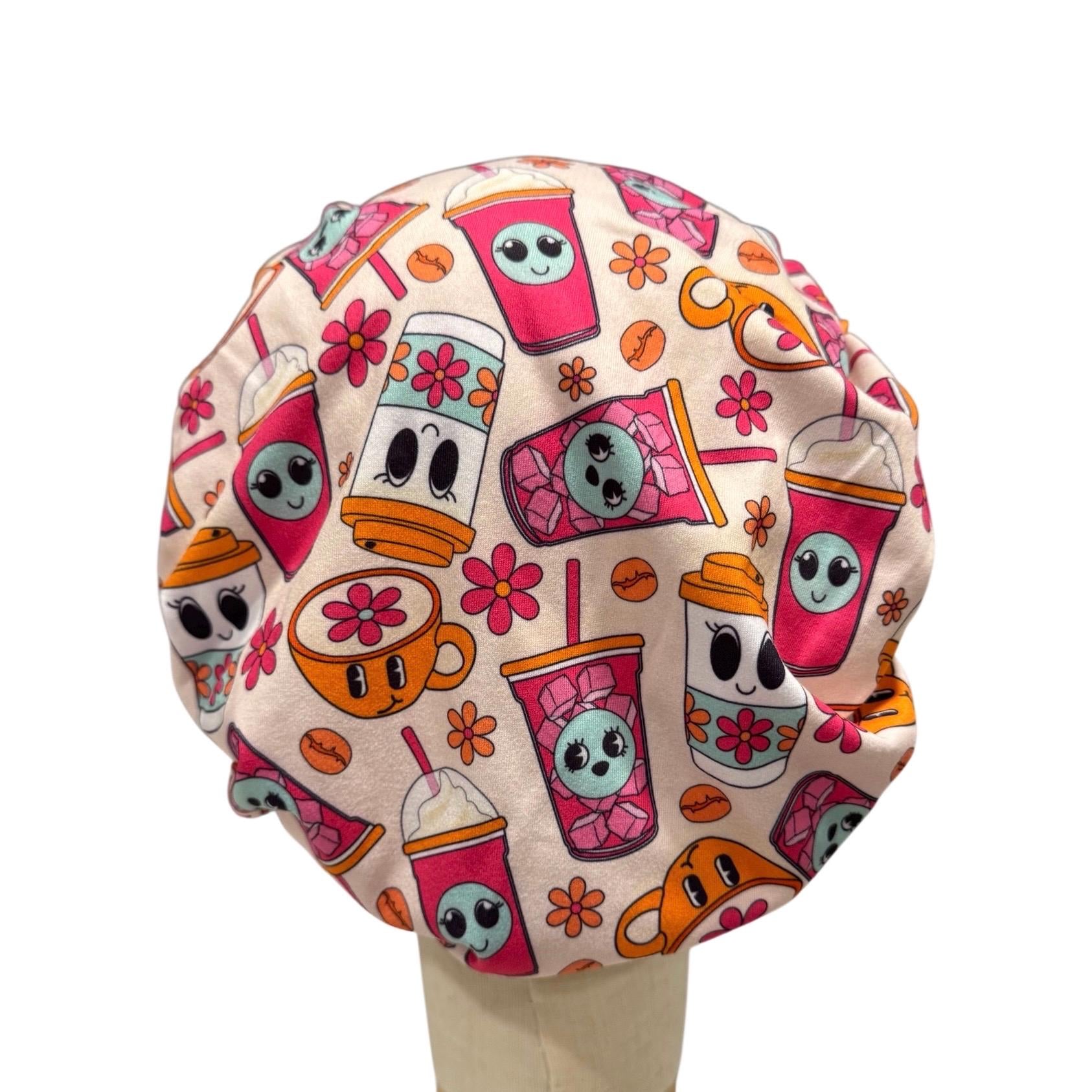 Cute Snack Print Bouffant Scrub Cap | Fun Nurse Hat, Surgical Cap for Women, Doctor, Dentist, Vet, Medical Accessories