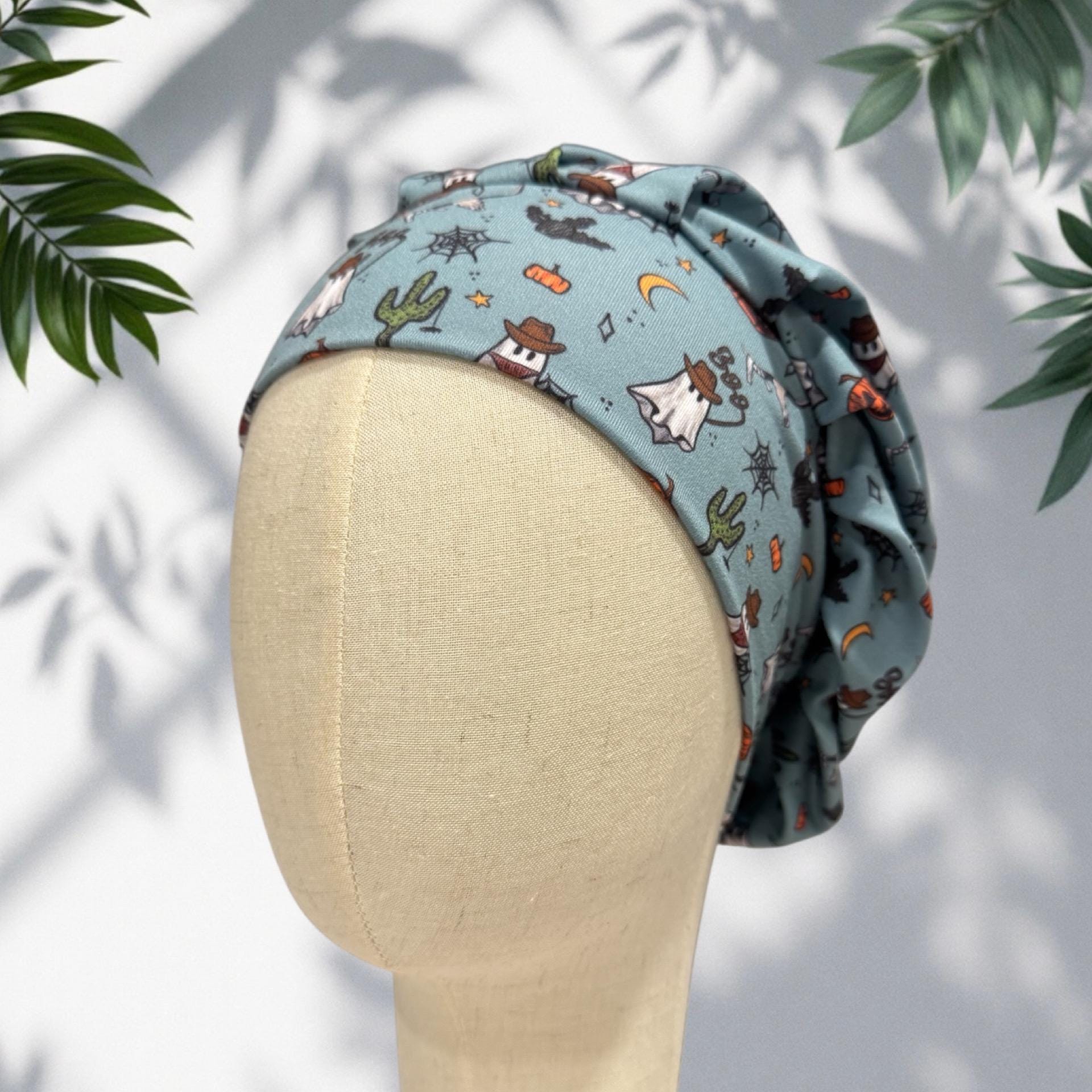 Cowboy Ghost Scrub Cap | Halloween Bouffant Surgical Cap with Ghosts, Cactus & Bats | Nurse Hat, Doctor, Dentist, Vet Gift