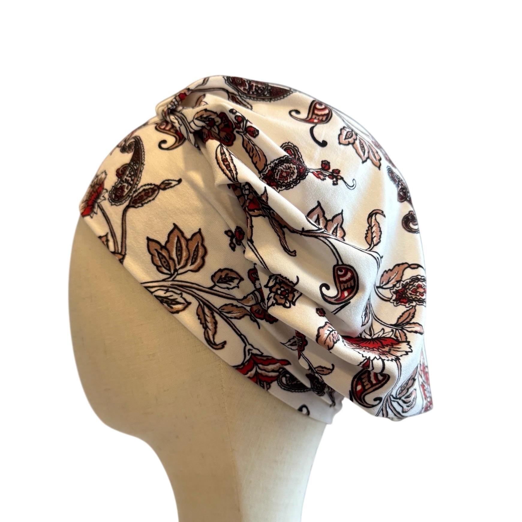 Floral Paisley Scrub Cap Bouffant Style Surgical Hat with Elegant Botanical Print, Headband Style Scrub Cap