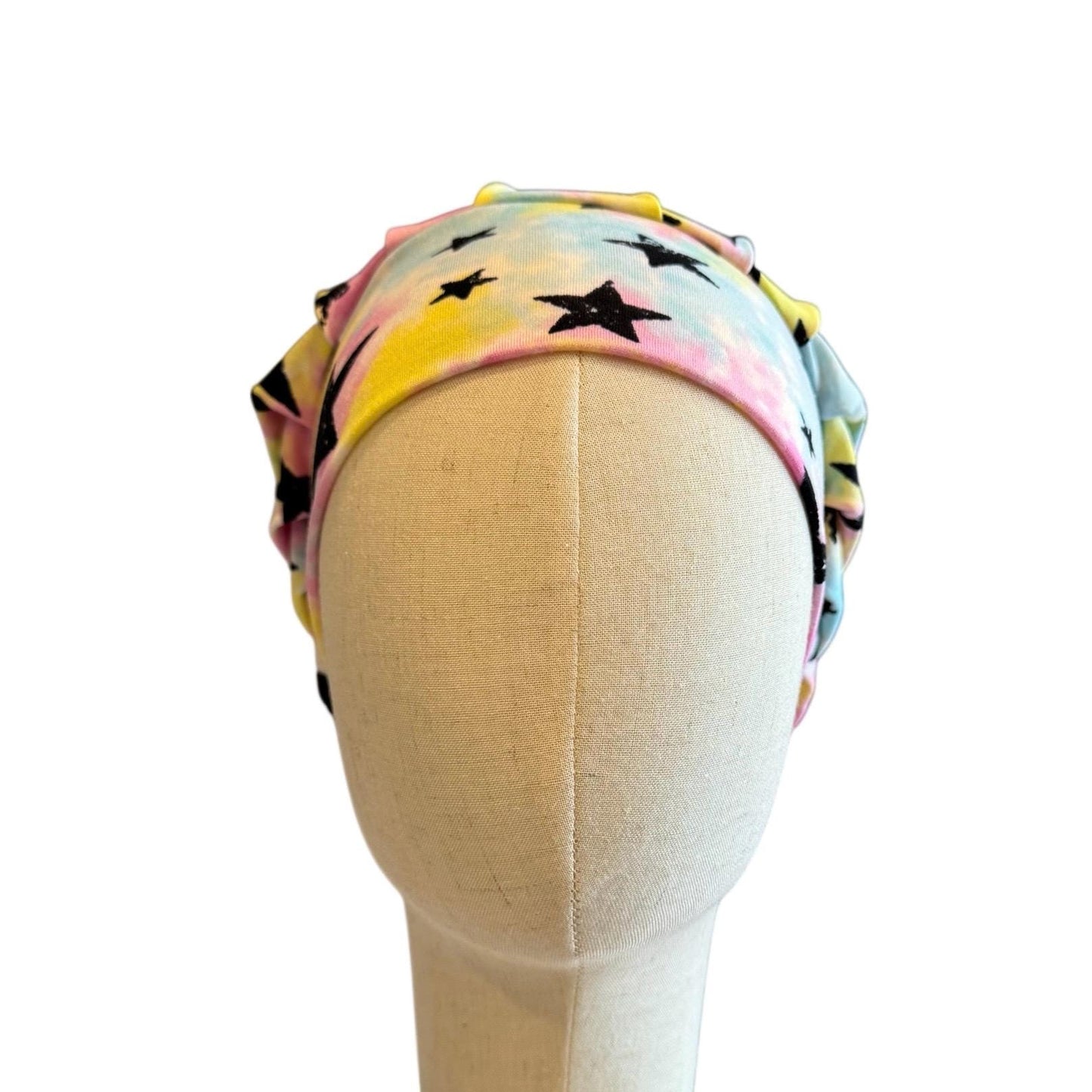 Galaxy Star Scrub Cap – Bouffant Style Surgical Hat with Tie-Dye Pastel Background & Black Stars