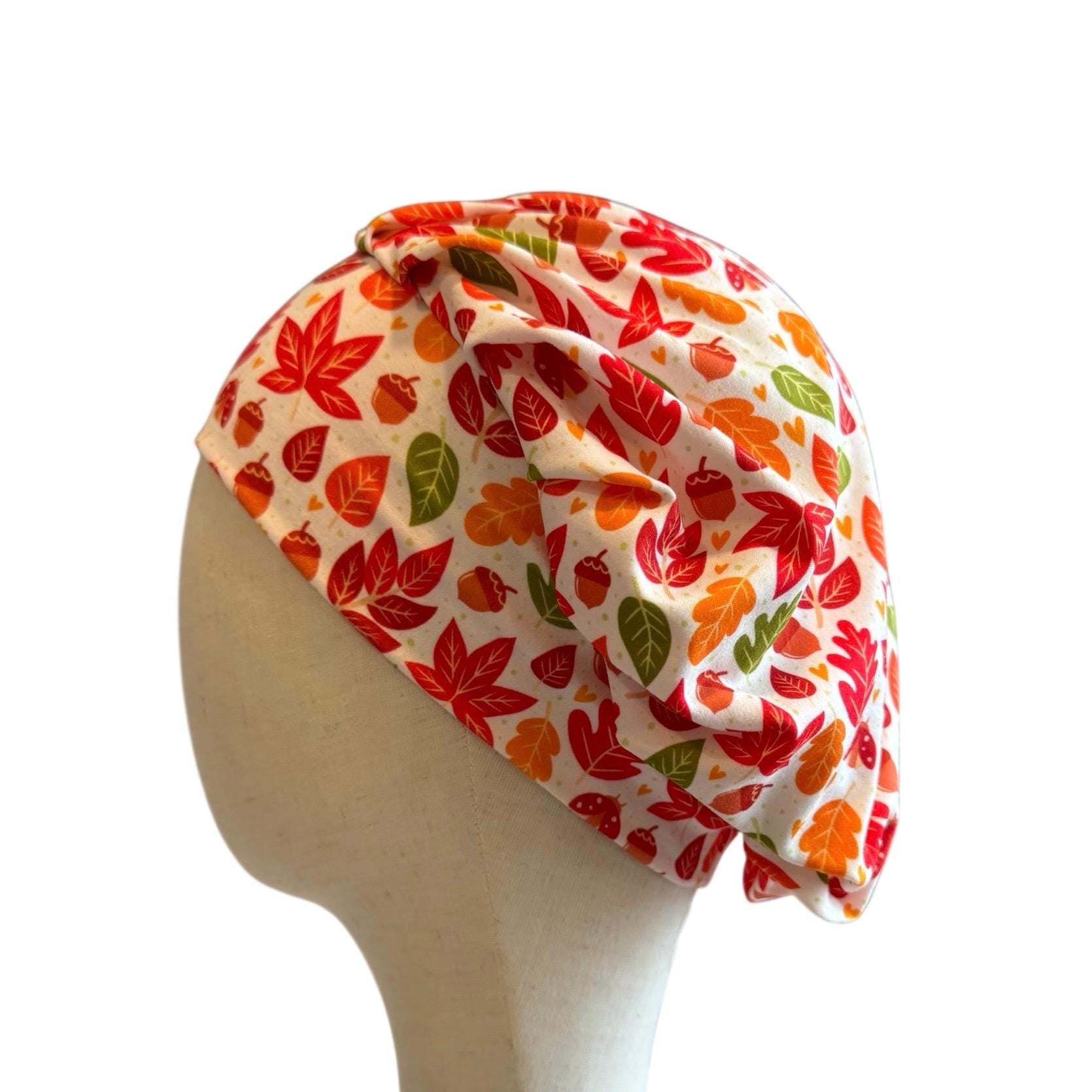 Fall Leaves Scrub Cap – Bouffant Style Surgical Hat with Autumn Leaf Print, Headband Style Scrub Cap