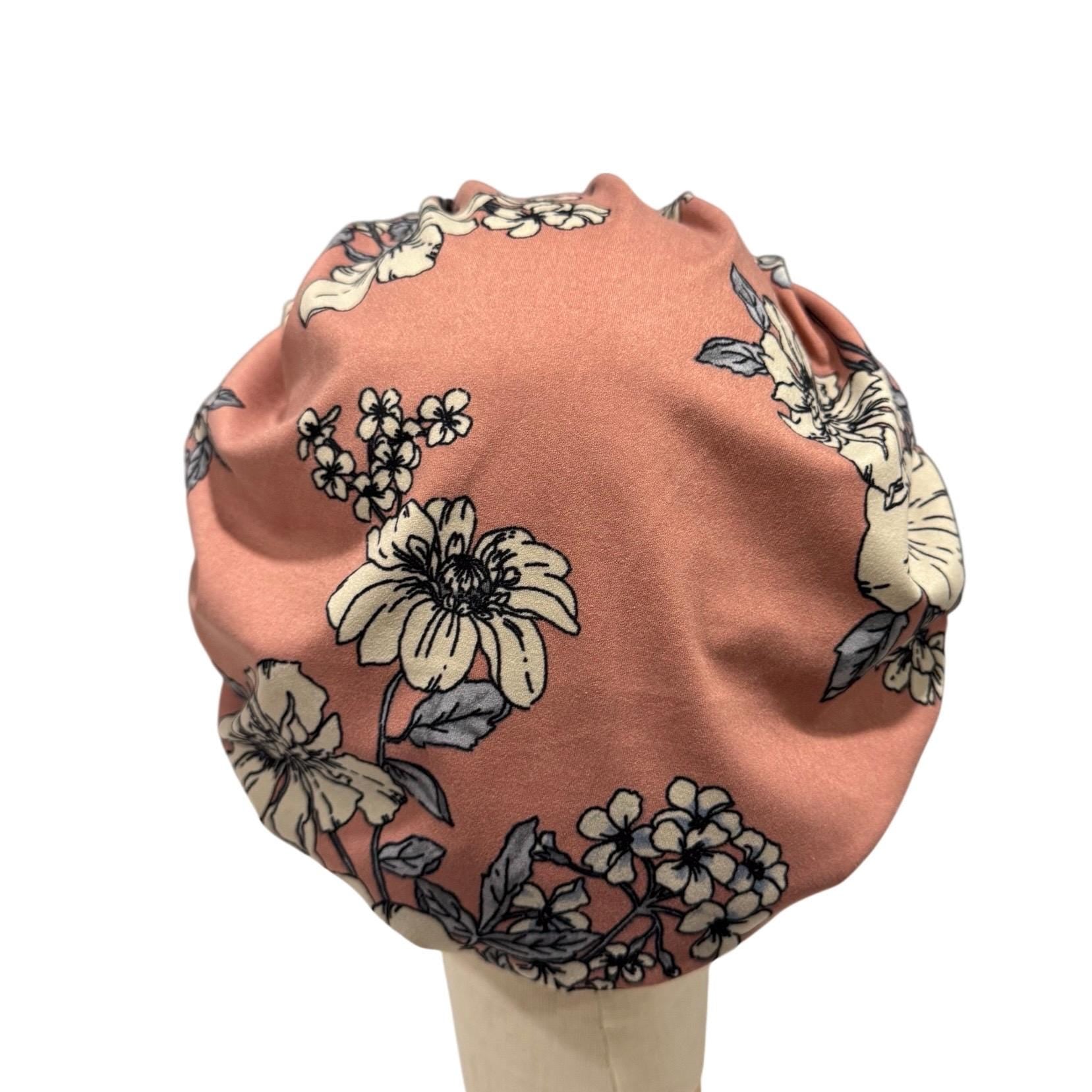 Floral Scrub Cap – Handmade Bouffant Surgical Hat, Nurse Cap with Flowers