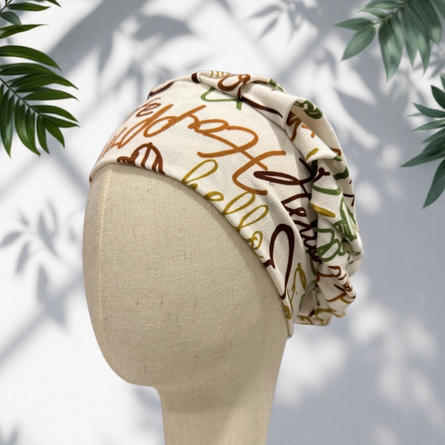 Hello Script Scrub Cap – Handmade Bouffant Surgical Hat, Nurse Cap with Word Print