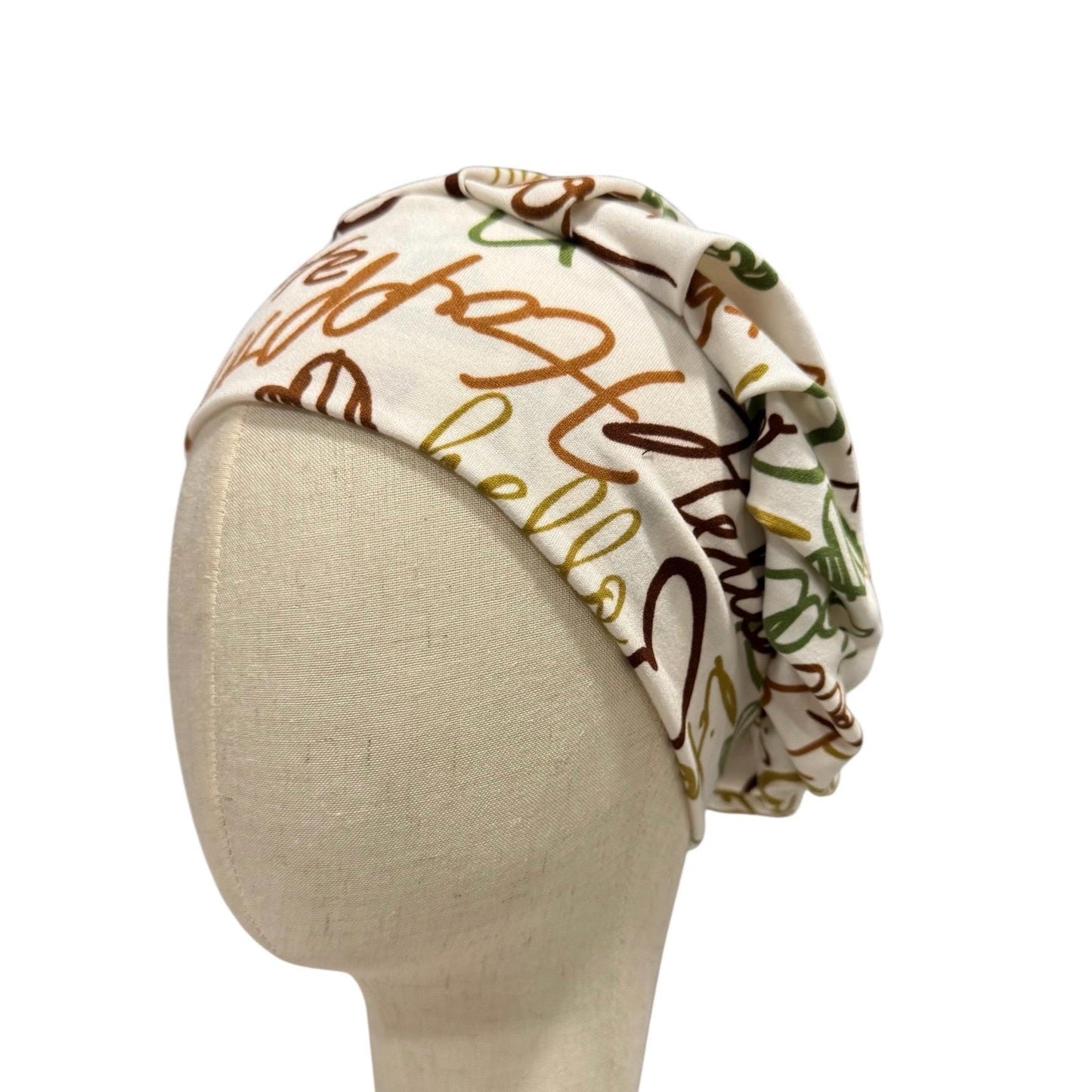 Hello Script Scrub Cap – Handmade Bouffant Surgical Hat, Nurse Cap with Word Print