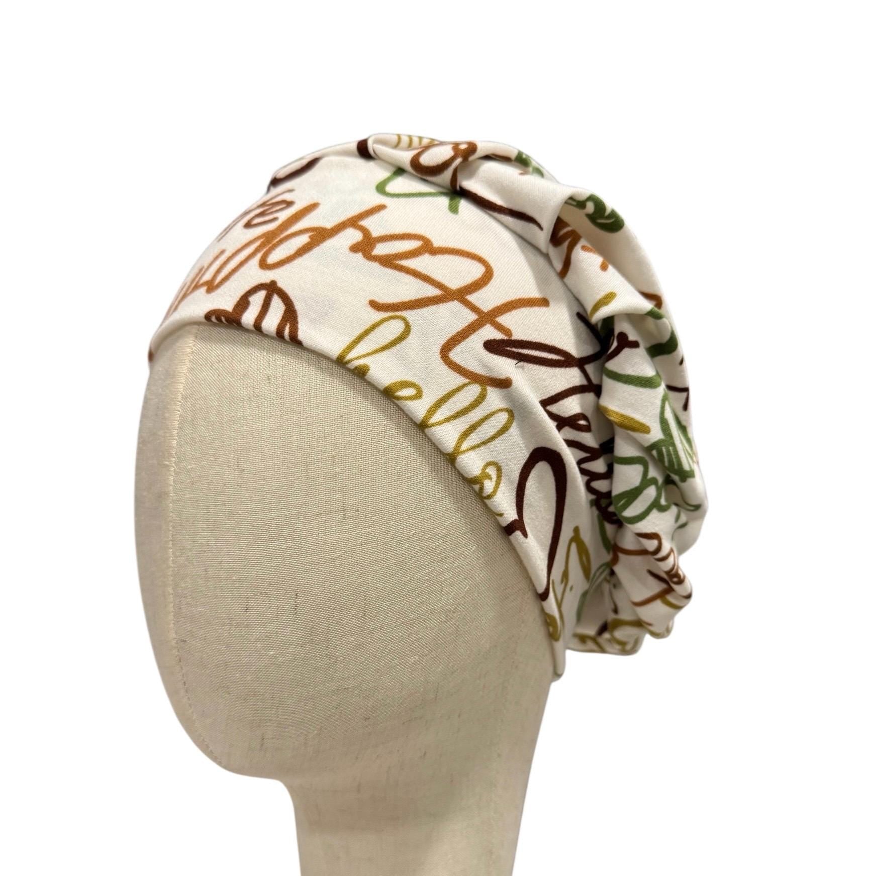 Hello Script Scrub Cap – Handmade Bouffant Surgical Hat, Nurse Cap with Word Print