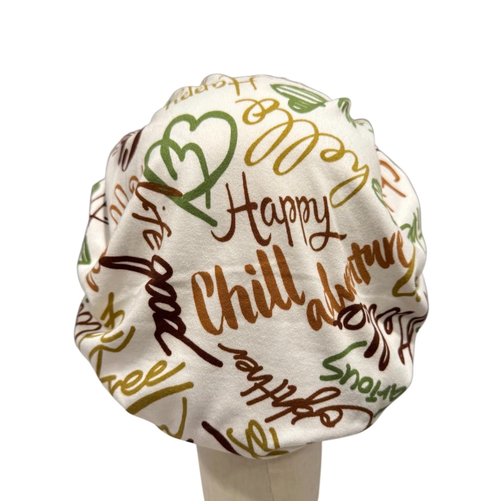 Hello Script Scrub Cap – Handmade Bouffant Surgical Hat, Nurse Cap with Word Print