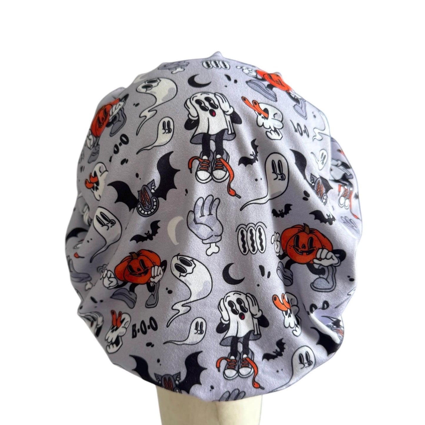 Halloween Scrub Cap | Boo Ghost Scrub Hat | Bouffant Style Surgical Cap | Pumpkin & Ghost Print Nurse Hat | Spooky Medical Gift