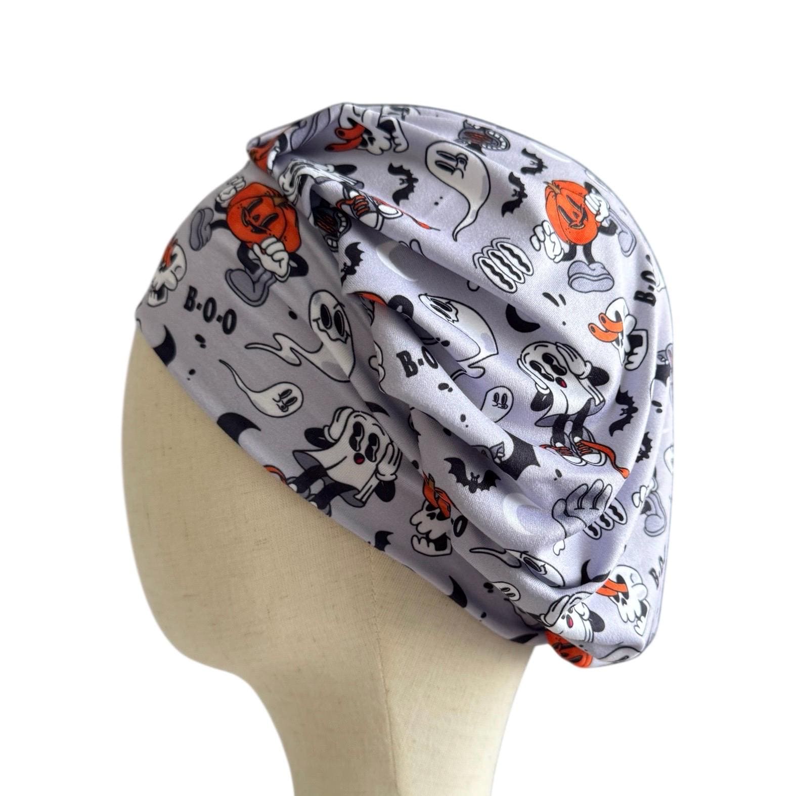Halloween Scrub Cap | Boo Ghost Scrub Hat | Bouffant Style Surgical Cap | Pumpkin & Ghost Print Nurse Hat | Spooky Medical Gift