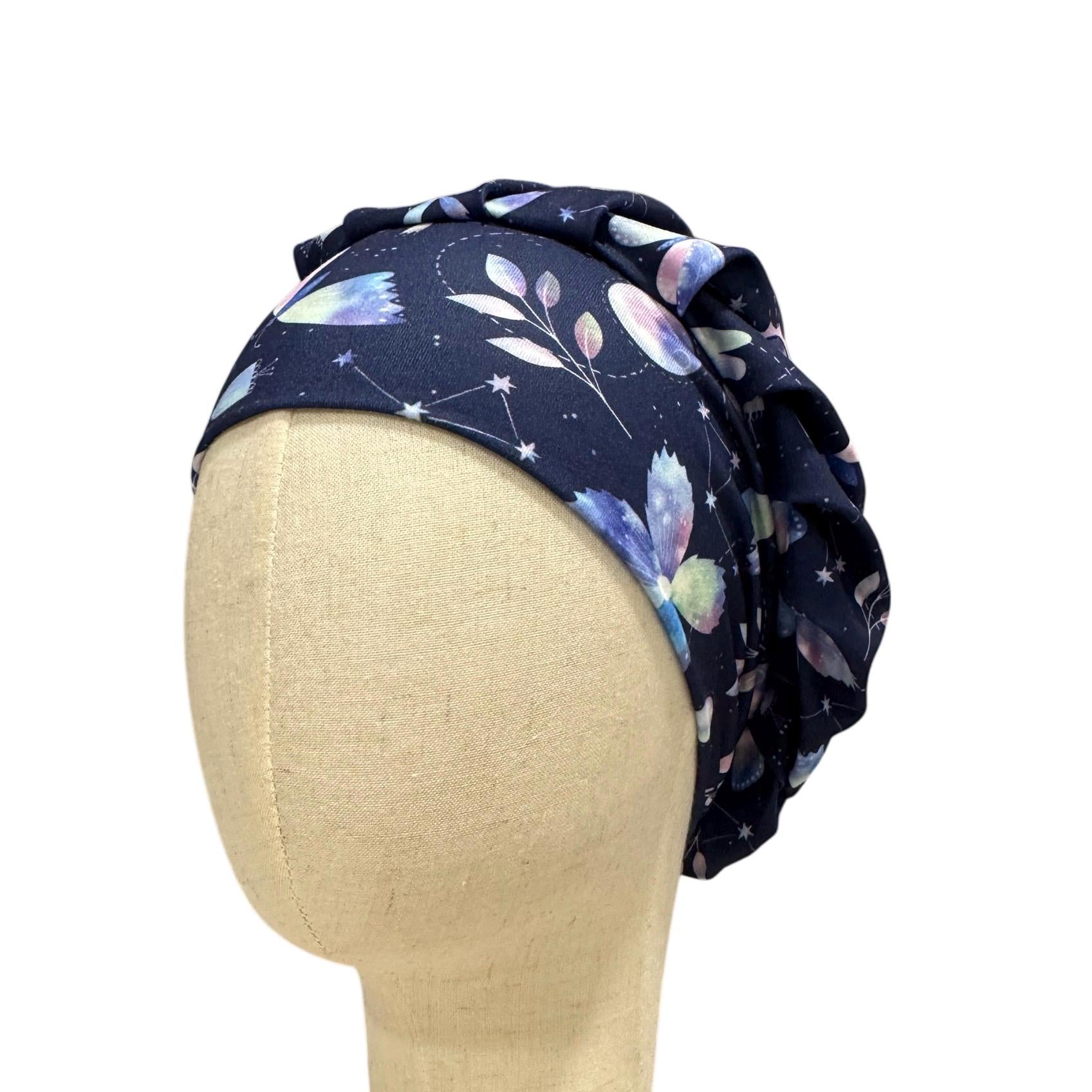 Galaxy Floral Scrub Cap | Celestial Bouffant Surgical Hat | Cosmic Night Sky Nurse Scrub Hat | Handmade Medical Cap