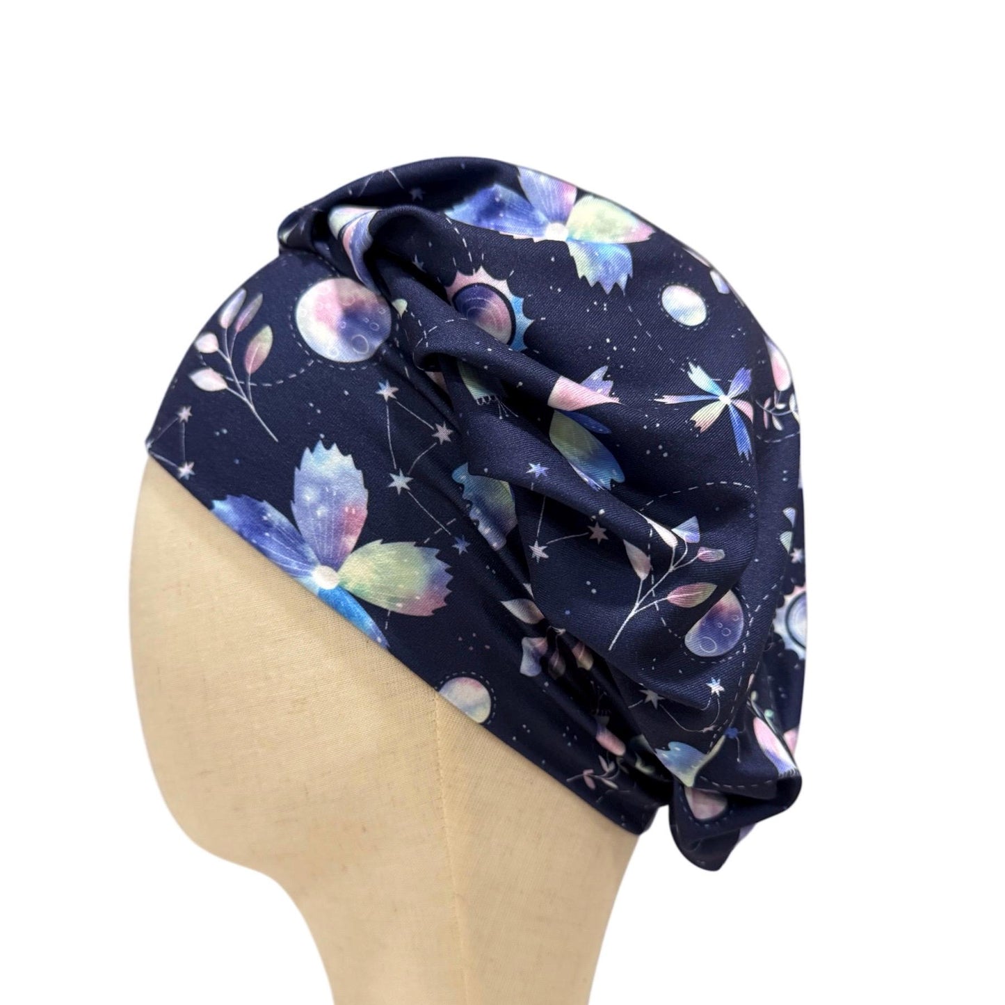 Galaxy Floral Scrub Cap | Celestial Bouffant Surgical Hat | Cosmic Night Sky Nurse Scrub Hat | Handmade Medical Cap