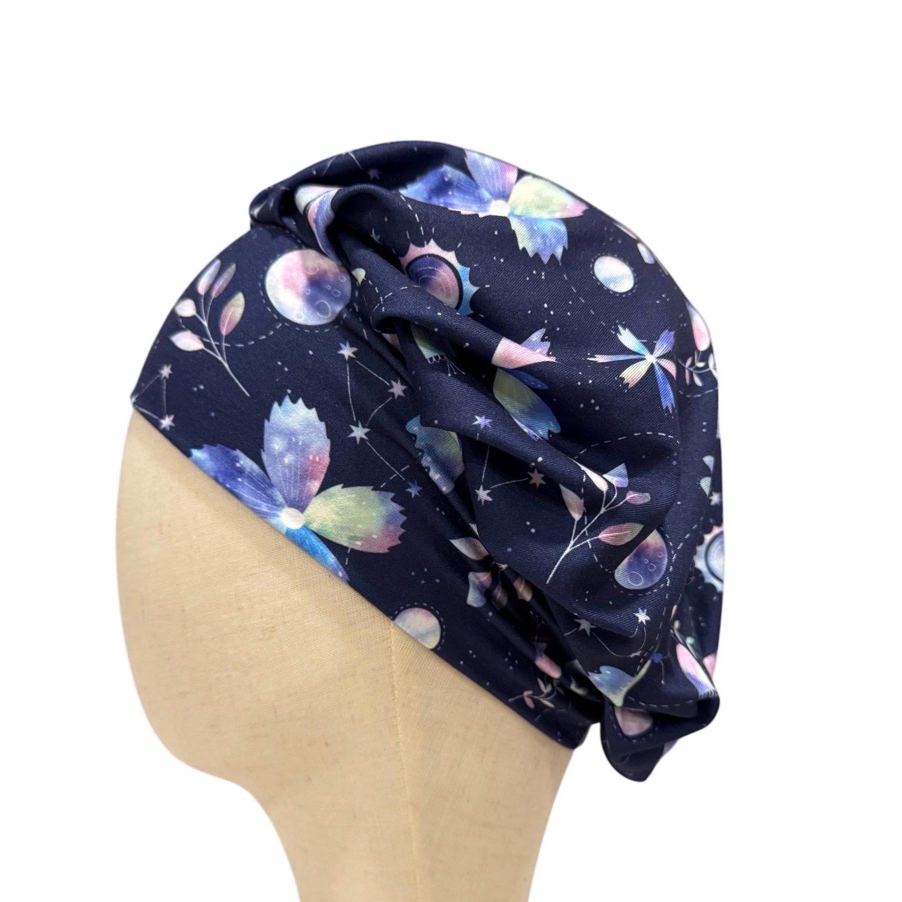 Galaxy Floral Scrub Cap | Celestial Bouffant Surgical Hat | Cosmic Night Sky Nurse Scrub Hat | Handmade Medical Cap