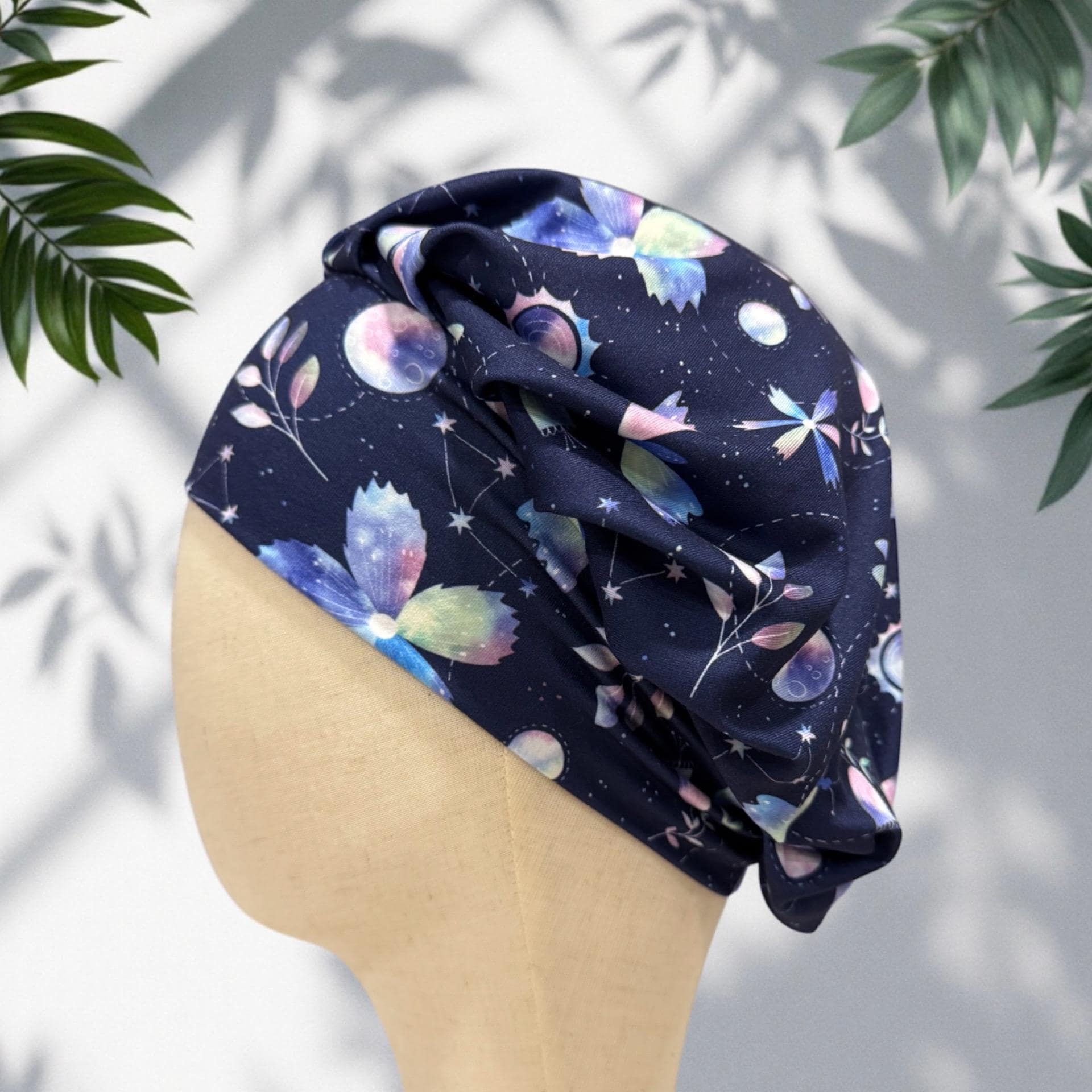 Galaxy Floral Scrub Cap | Celestial Bouffant Surgical Hat | Cosmic Night Sky Nurse Scrub Hat | Handmade Medical Cap
