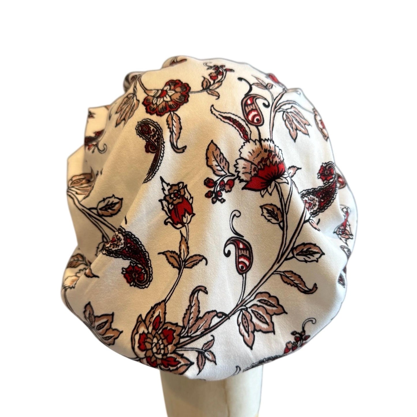 Floral Paisley Scrub Cap Bouffant Style Surgical Hat with Elegant Botanical Print, Headband Style Scrub Cap