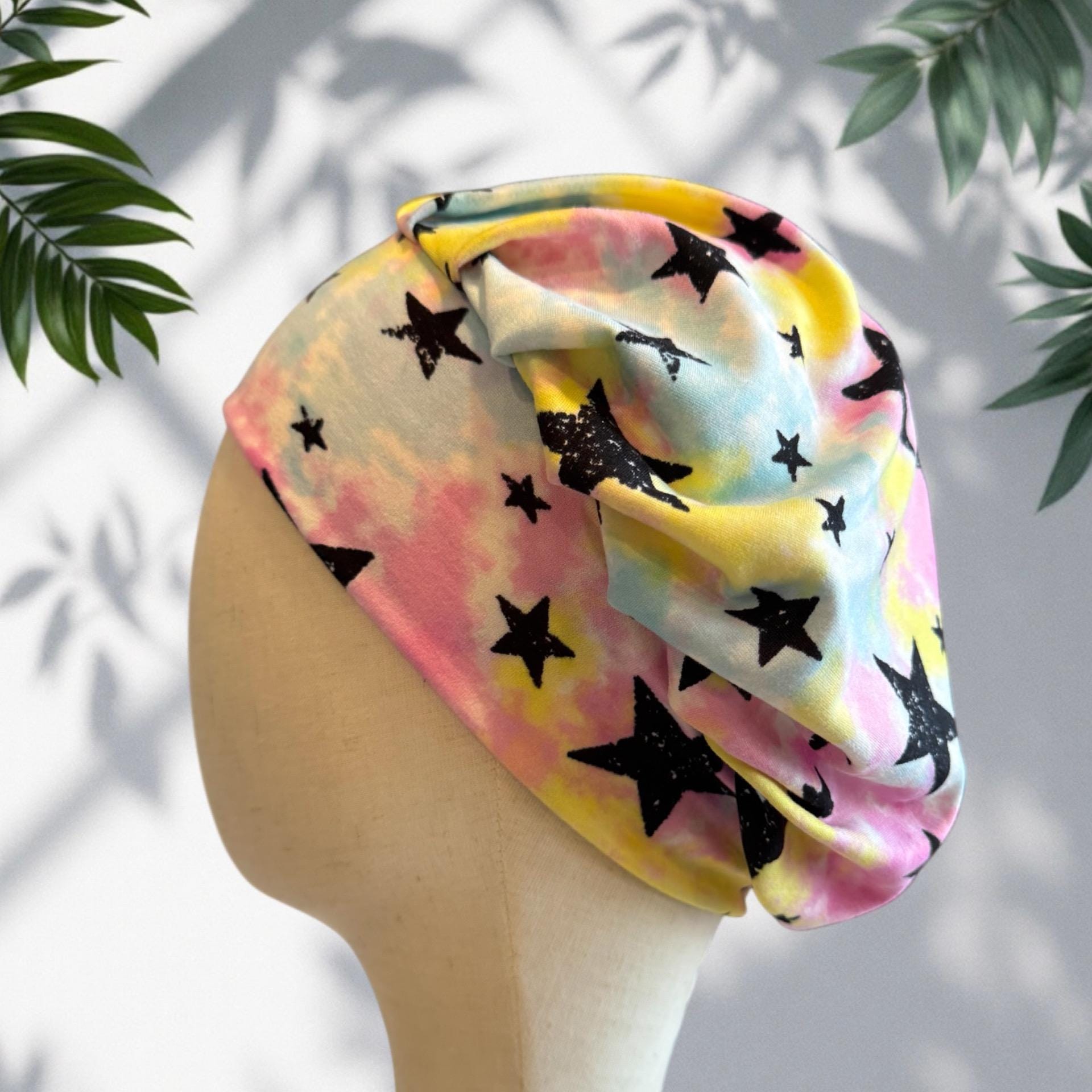 Galaxy Star Scrub Cap – Bouffant Style Surgical Hat with Tie-Dye Pastel Background & Black Stars