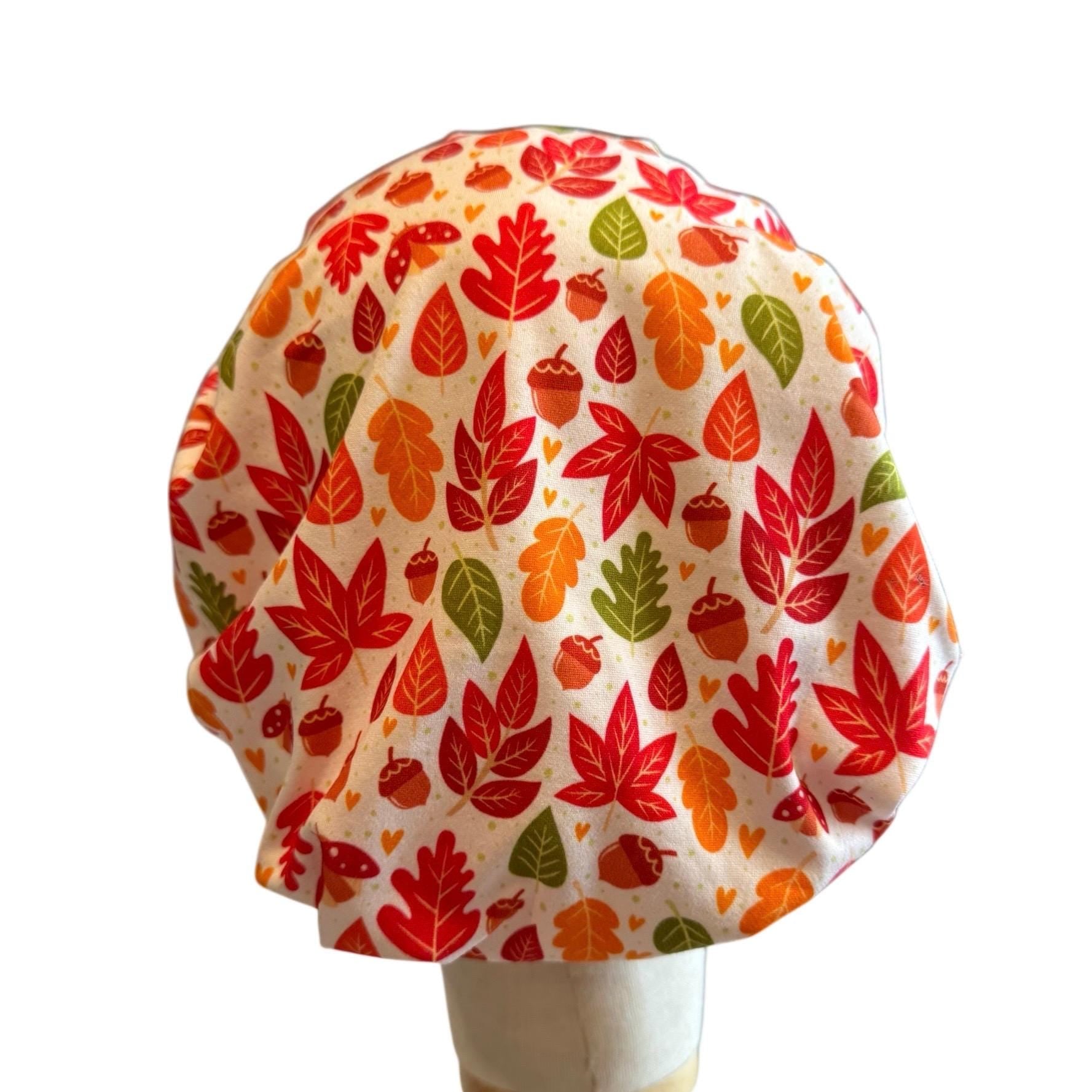 Fall Leaves Scrub Cap – Bouffant Style Surgical Hat with Autumn Leaf Print, Headband Style Scrub Cap