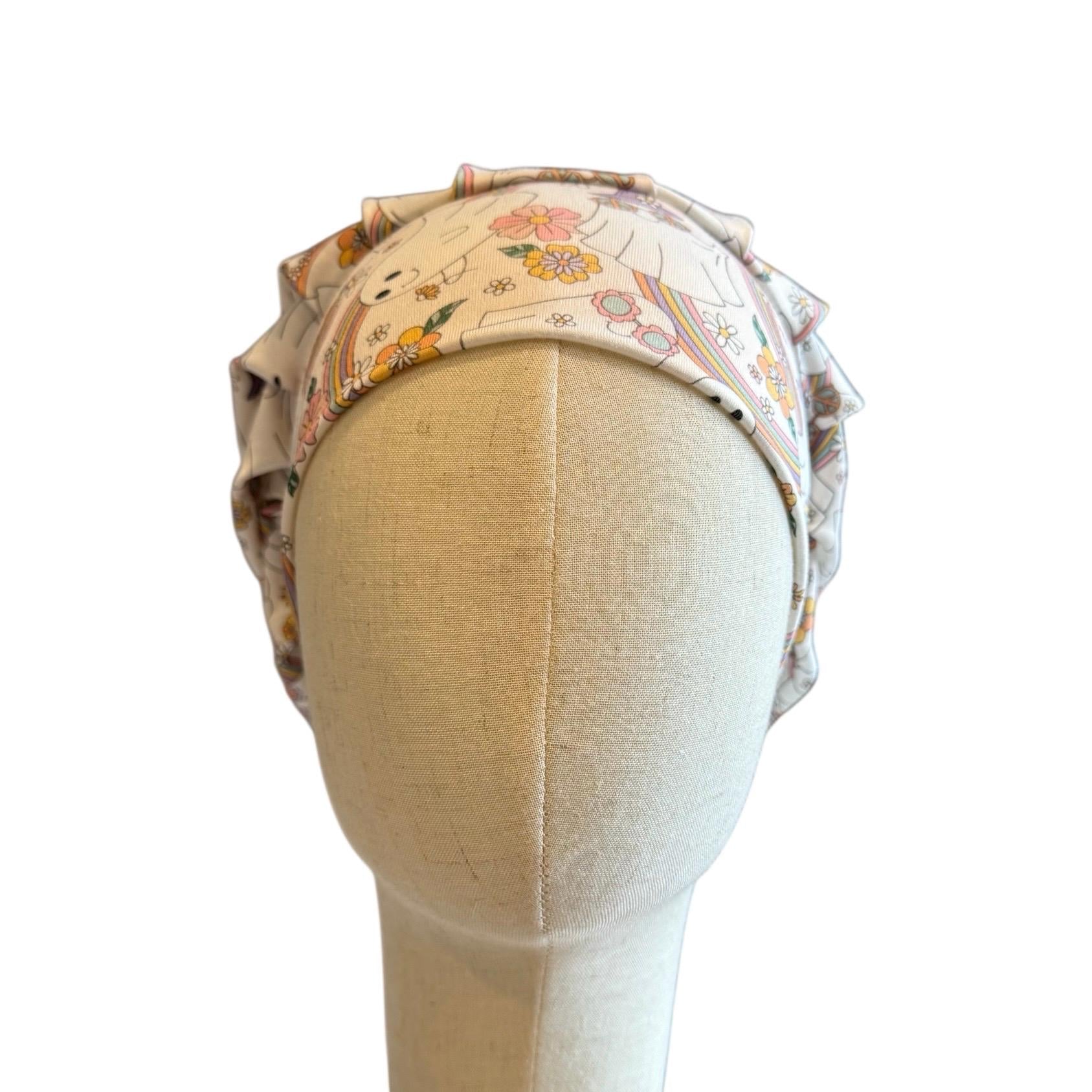 Rainbow Ghost Scrub Cap – Bouffant Style Surgical Hat with Cute Ghosts, Rainbows & Flowers, Headband Style Scrub Cap