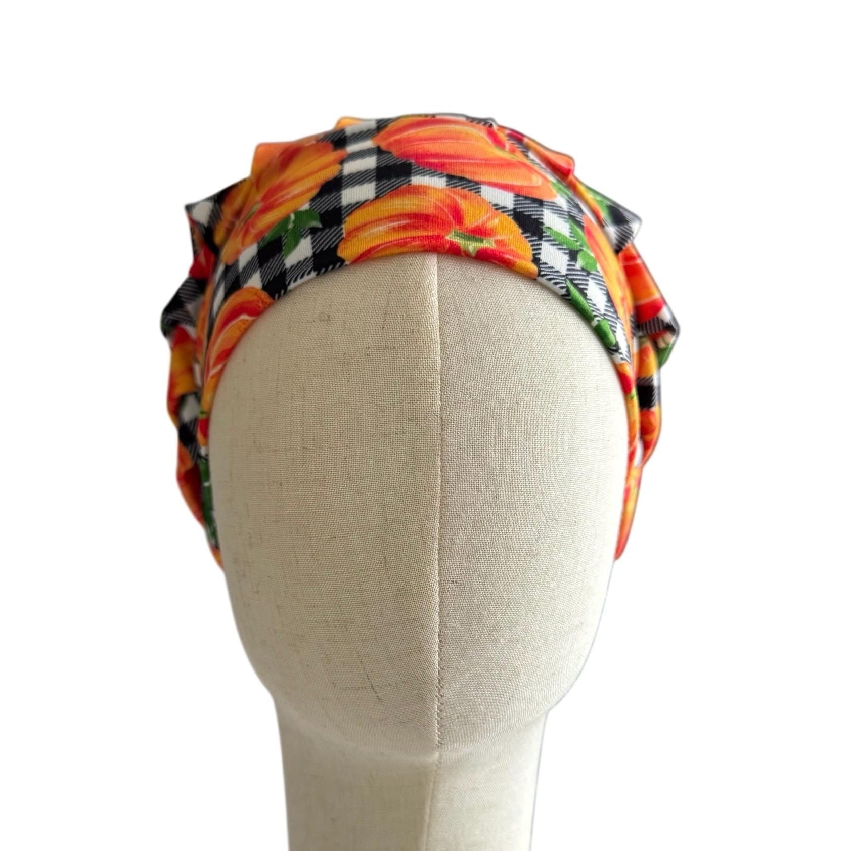 Pumpkin Scrub Cap | Fall Plaid Surgical Hat | Autumn Bouffant Cap for Nurses | Halloween Harvest Medical Headwear | createdbymishka