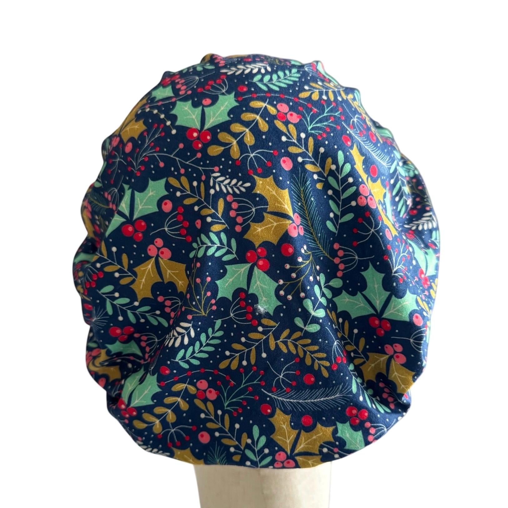 Christmas Scrub Cap | Holiday Holly Berry Surgical Hat | Festive Winter Nurse Bouffant Cap | Handmade Medical Headwear | createdbymishka