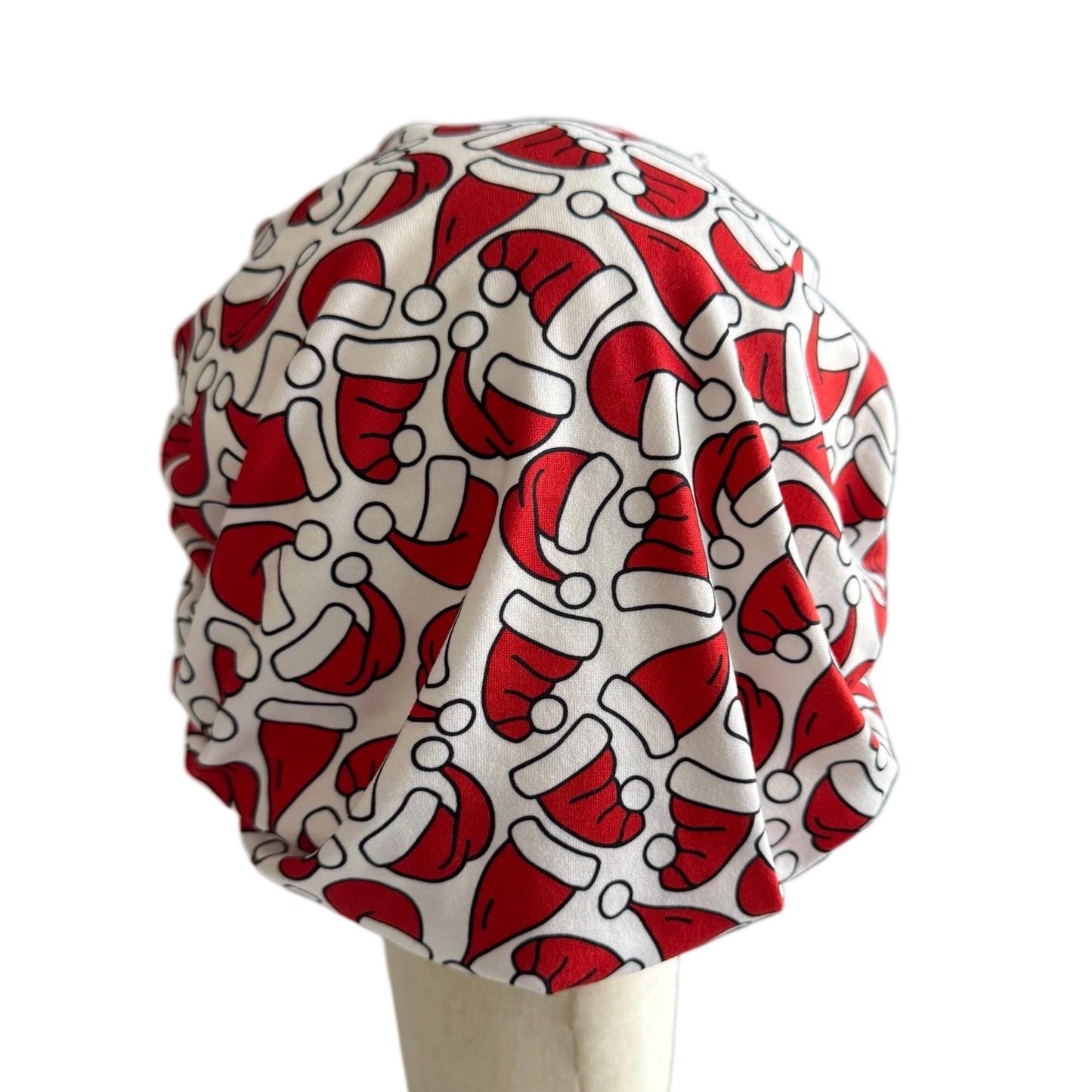 Christmas Scrub Cap Bouffant | Santa Hat Print Scrub Cap for Women | Holiday Medical Hat | Nurse Gift | Reusable Surgical Cap | createdbymis