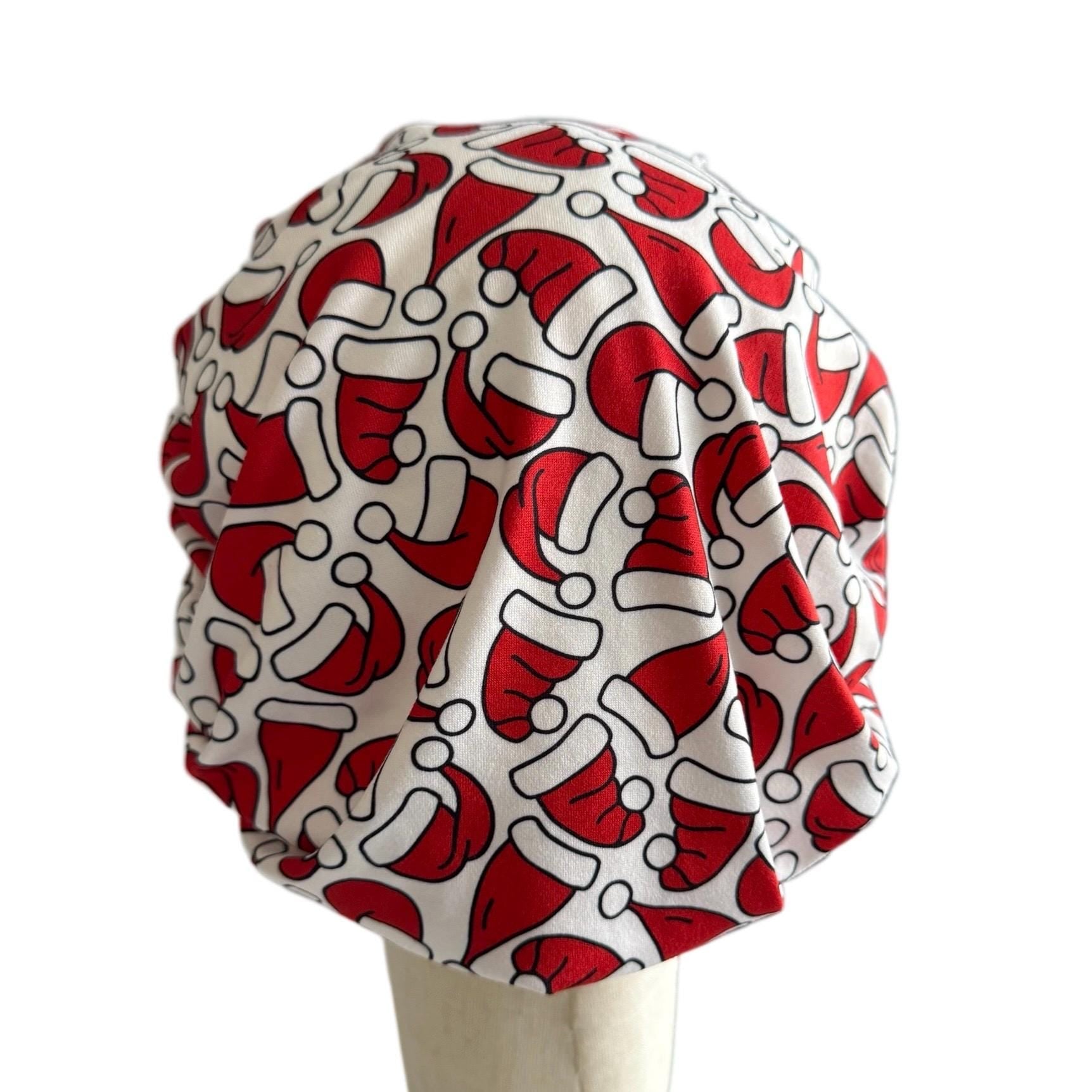 Christmas Scrub Cap Bouffant | Santa Hat Print Scrub Cap for Women | Holiday Medical Hat | Nurse Gift | Reusable Surgical Cap | createdbymis