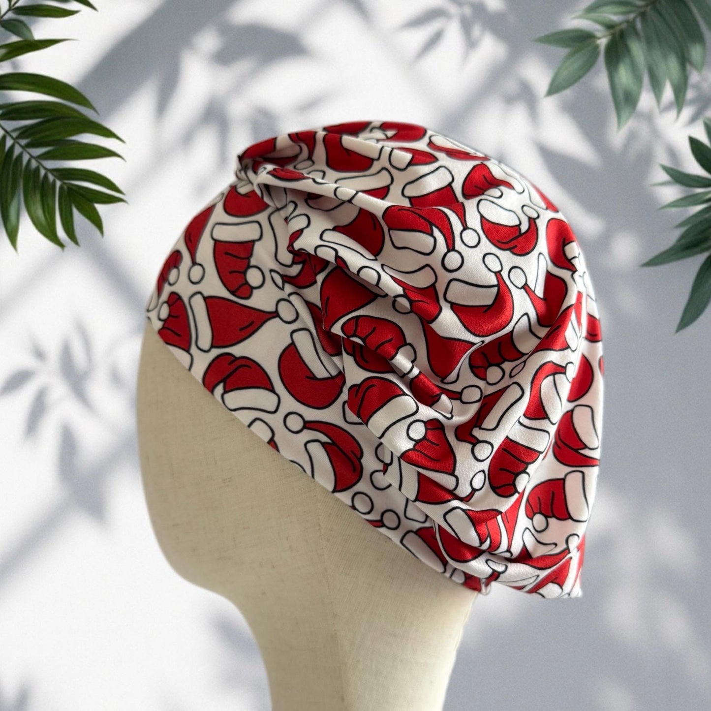 Christmas Scrub Cap Bouffant | Santa Hat Print Scrub Cap for Women | Holiday Medical Hat | Nurse Gift | Reusable Surgical Cap | createdbymis