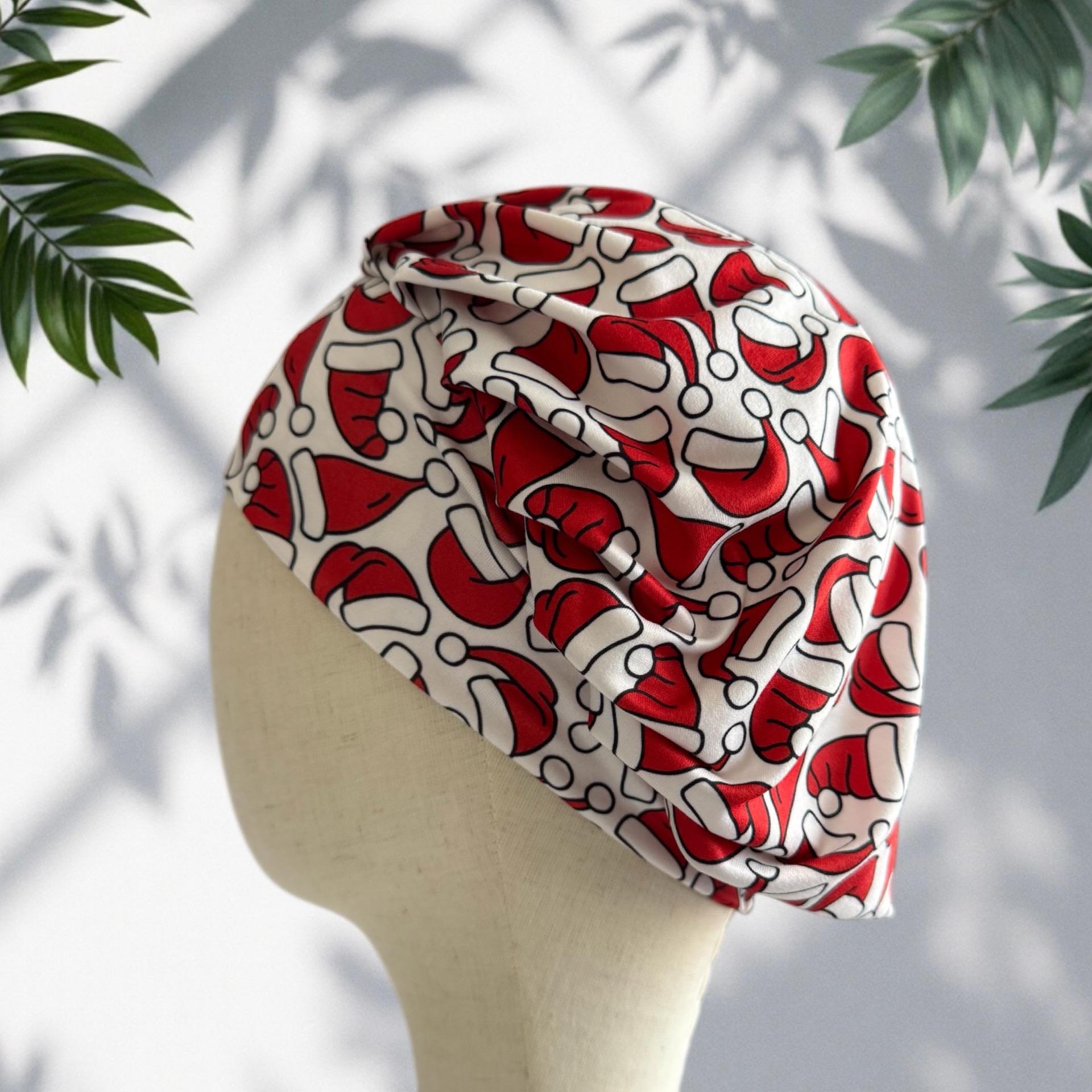 Christmas Scrub Cap Bouffant | Santa Hat Print Scrub Cap for Women | Holiday Medical Hat | Nurse Gift | Reusable Surgical Cap | createdbymis